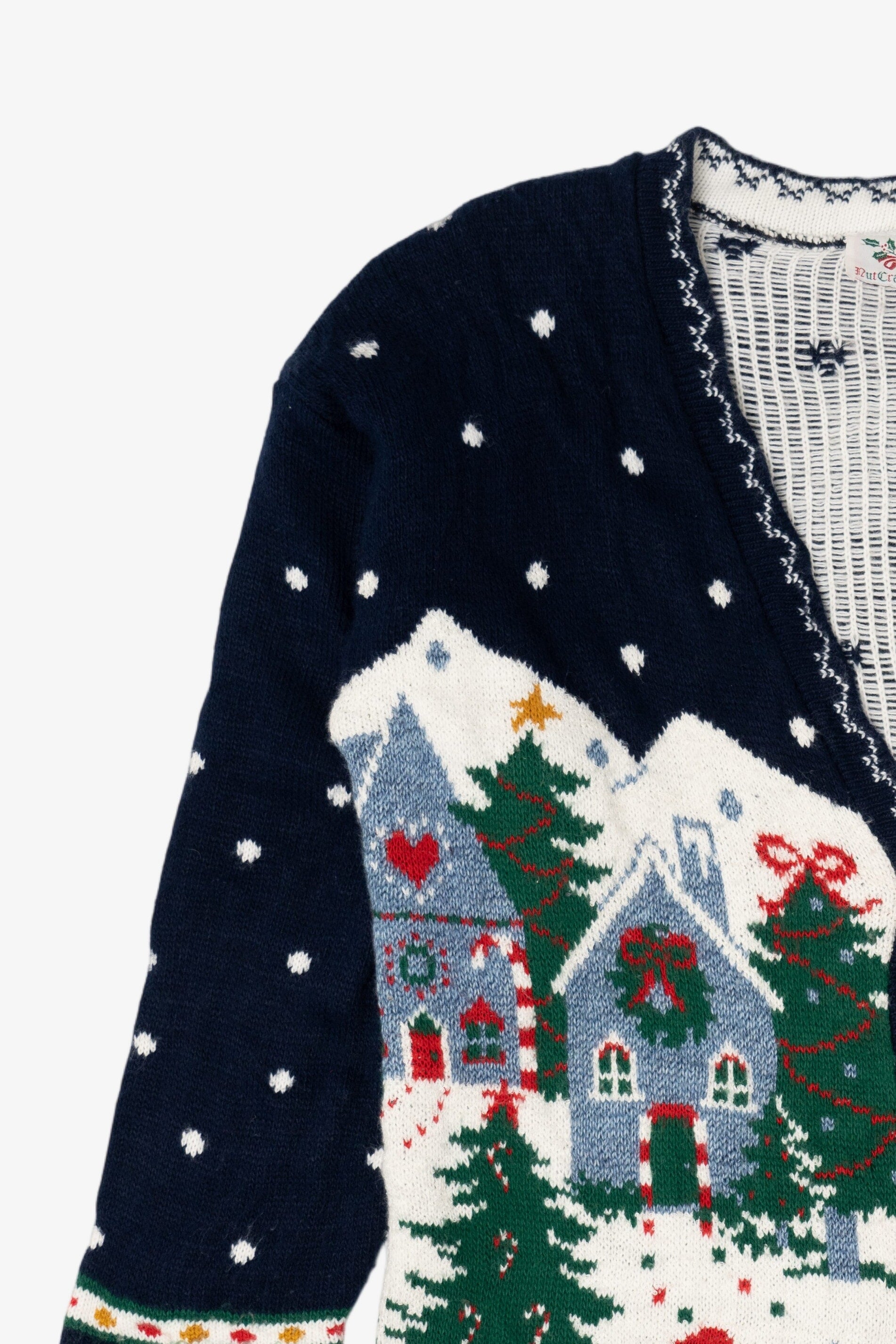Vintage Navy Blue Nutcracker Winter Scene Ugly Christmas Cardigan (1990s)