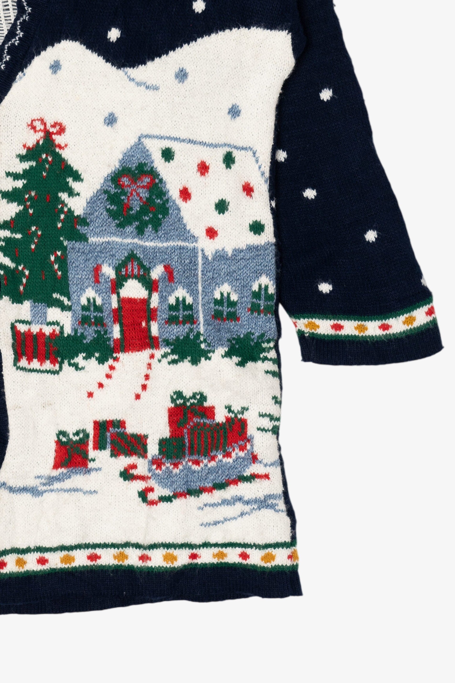 Vintage Navy Blue Nutcracker Winter Scene Ugly Christmas Cardigan (1990s)