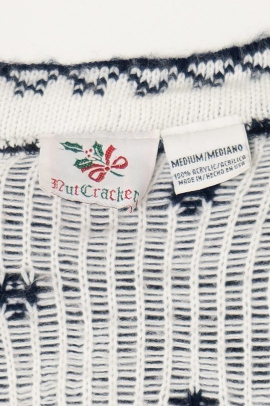 Vintage Navy Blue Nutcracker Winter Scene Ugly Christmas Cardigan (1990s)