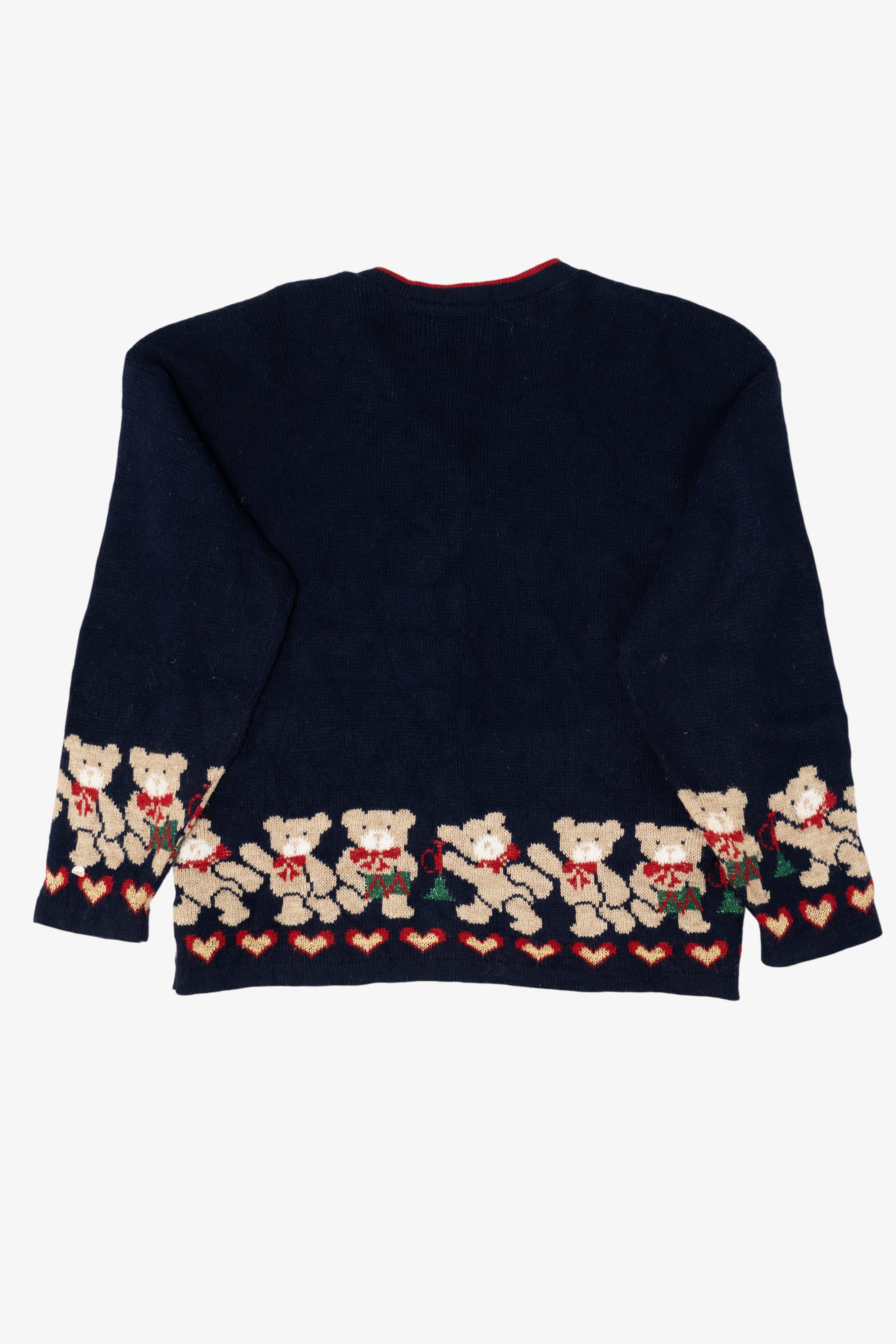 Vintage Navy Blue Nutcracker Teddy Bears Ugly Christmas Cardigan (1980s)