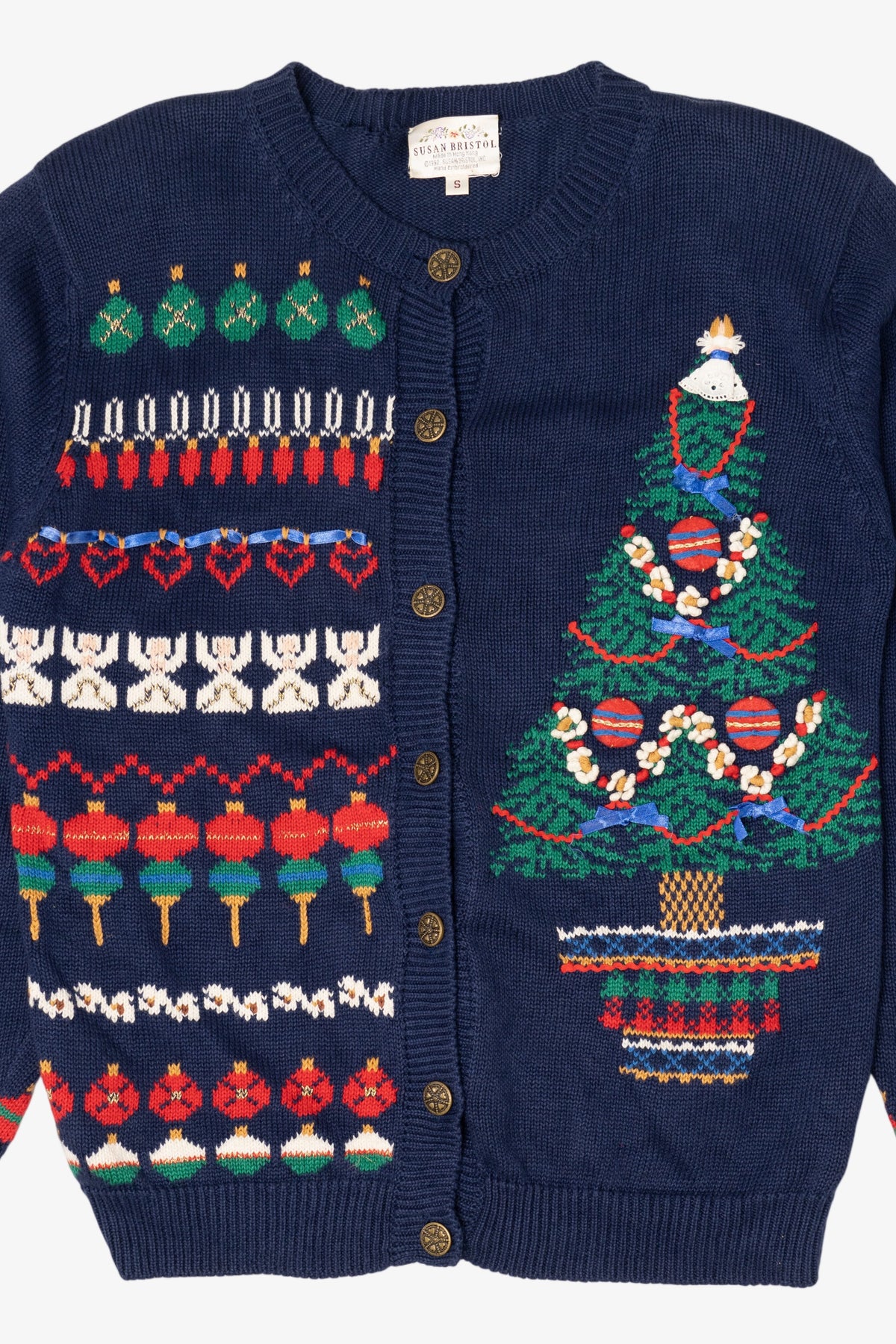 Vintage Navy Blue Susan Bristol Ugly Christmas Cardigan (1990s)