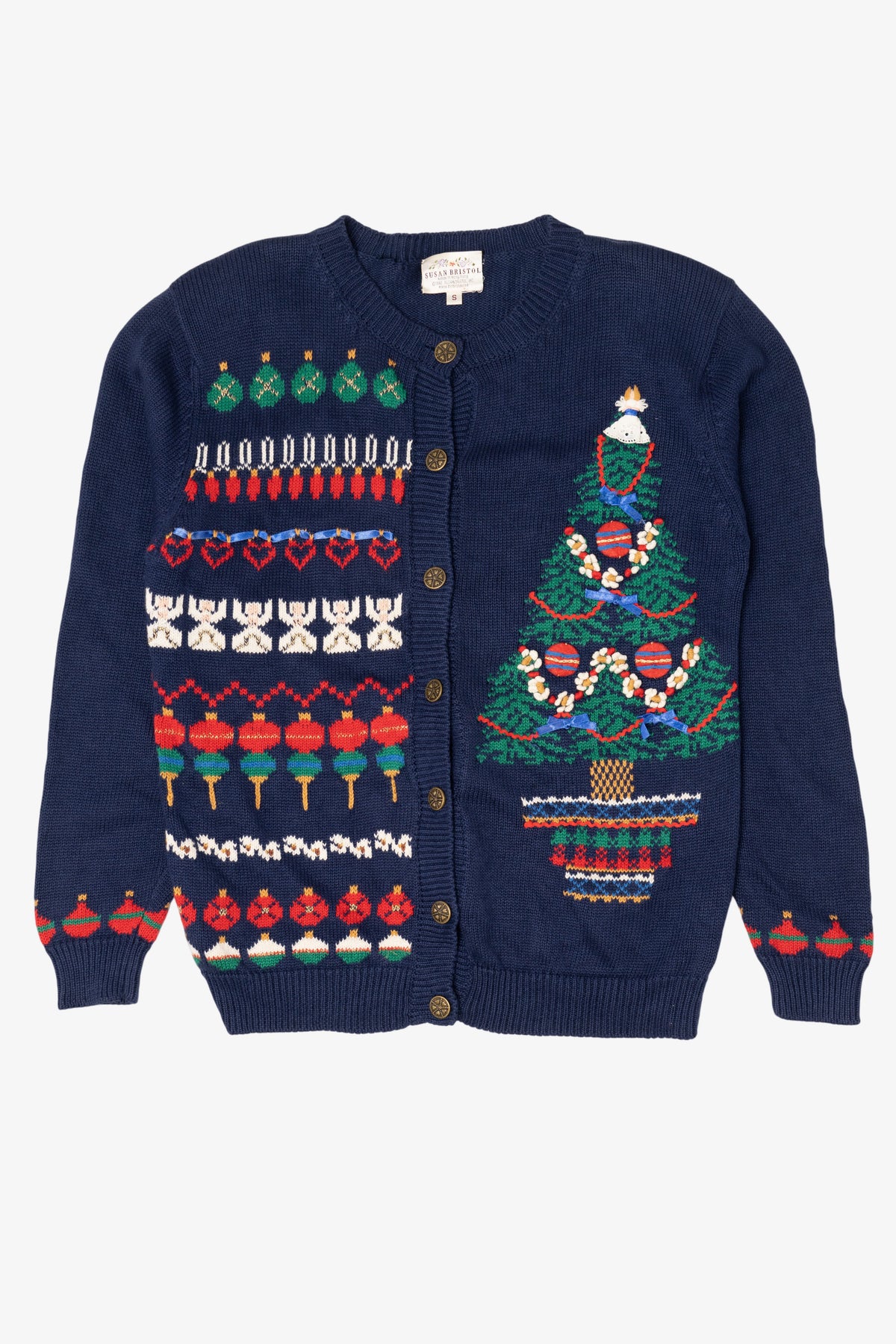 Vintage Navy Blue Susan Bristol Ugly Christmas Cardigan (1990s)