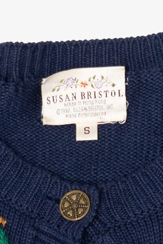 Vintage Navy Blue Susan Bristol Ugly Christmas Cardigan (1990s)