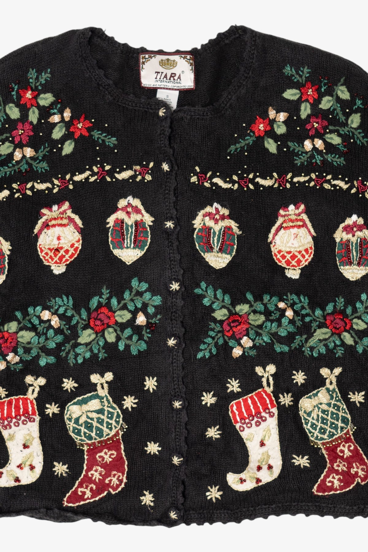 Vintage Black Tiara International Ornaments Ugly Christmas Cardigan (2000s)