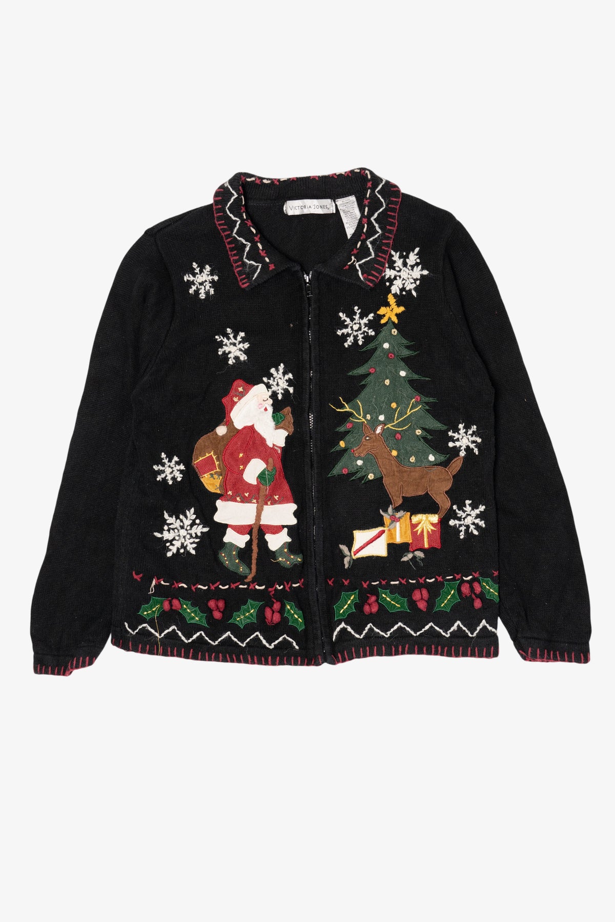 Vintage Black Victoria Jones Santa Ugly Christmas Cardigan (2000s)