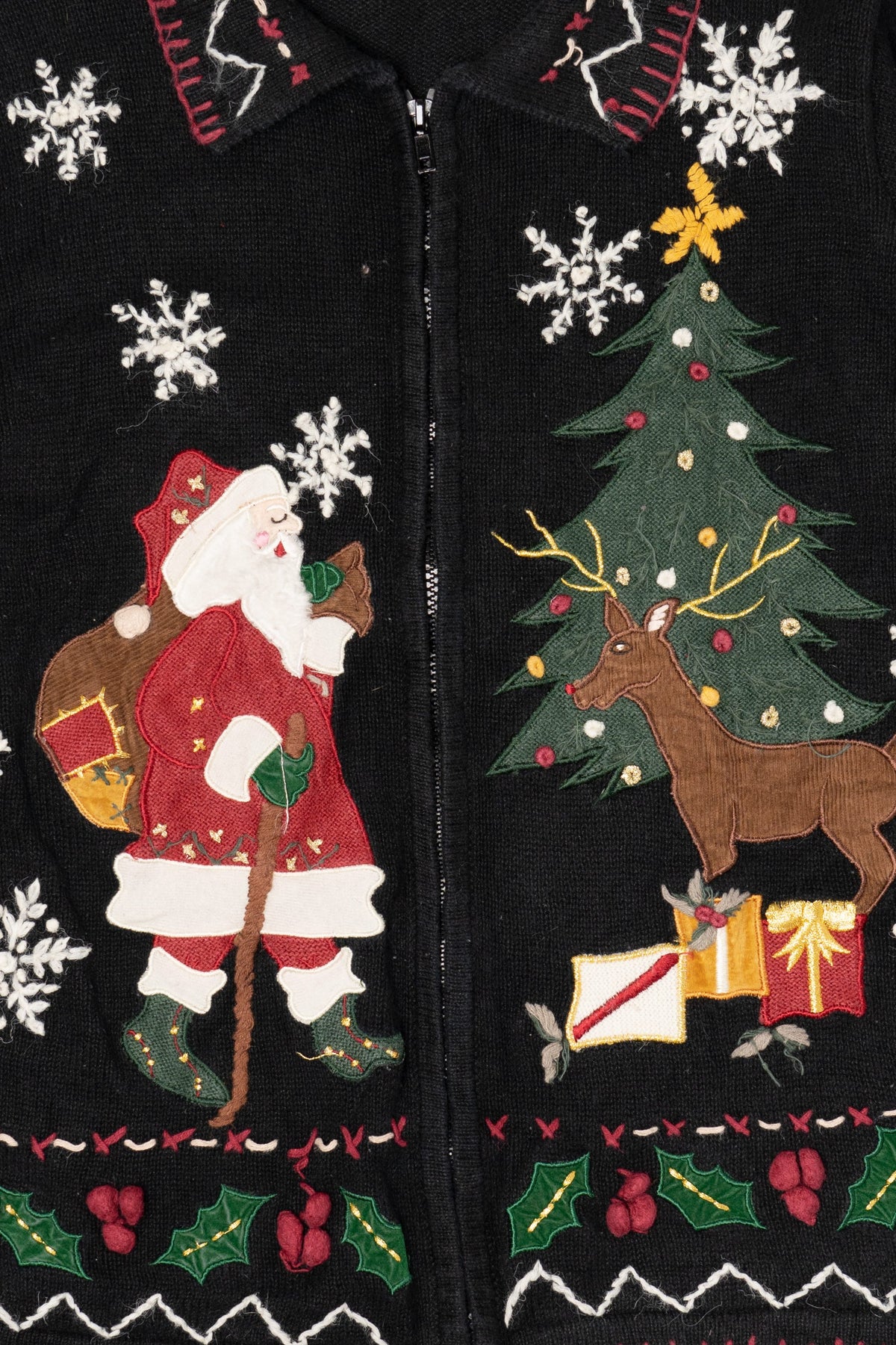 Vintage Black Victoria Jones Santa Ugly Christmas Cardigan (2000s)