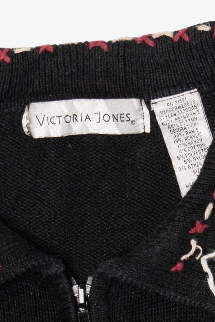 Vintage Black Victoria Jones Santa Ugly Christmas Cardigan (2000s)