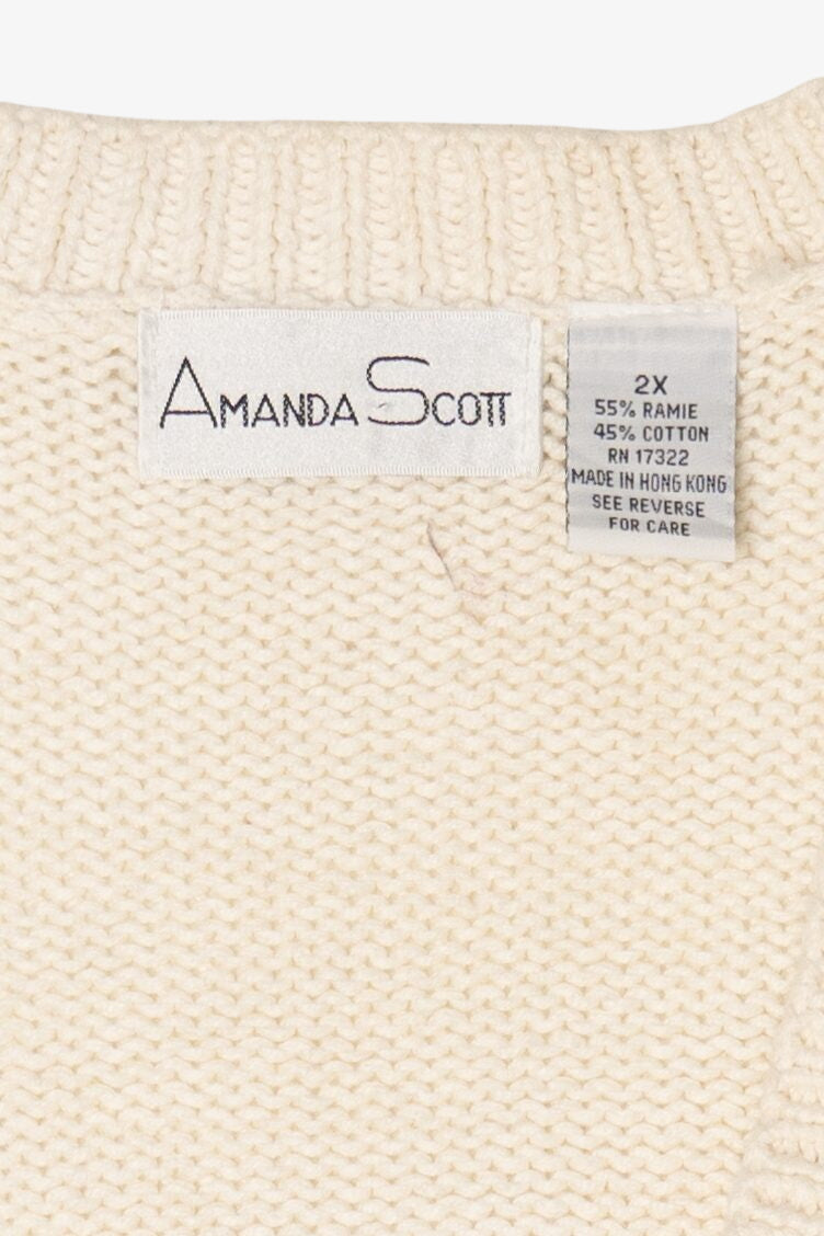 Vintage White Amanda Scott Ugly Christmas Cardigan (1990s)