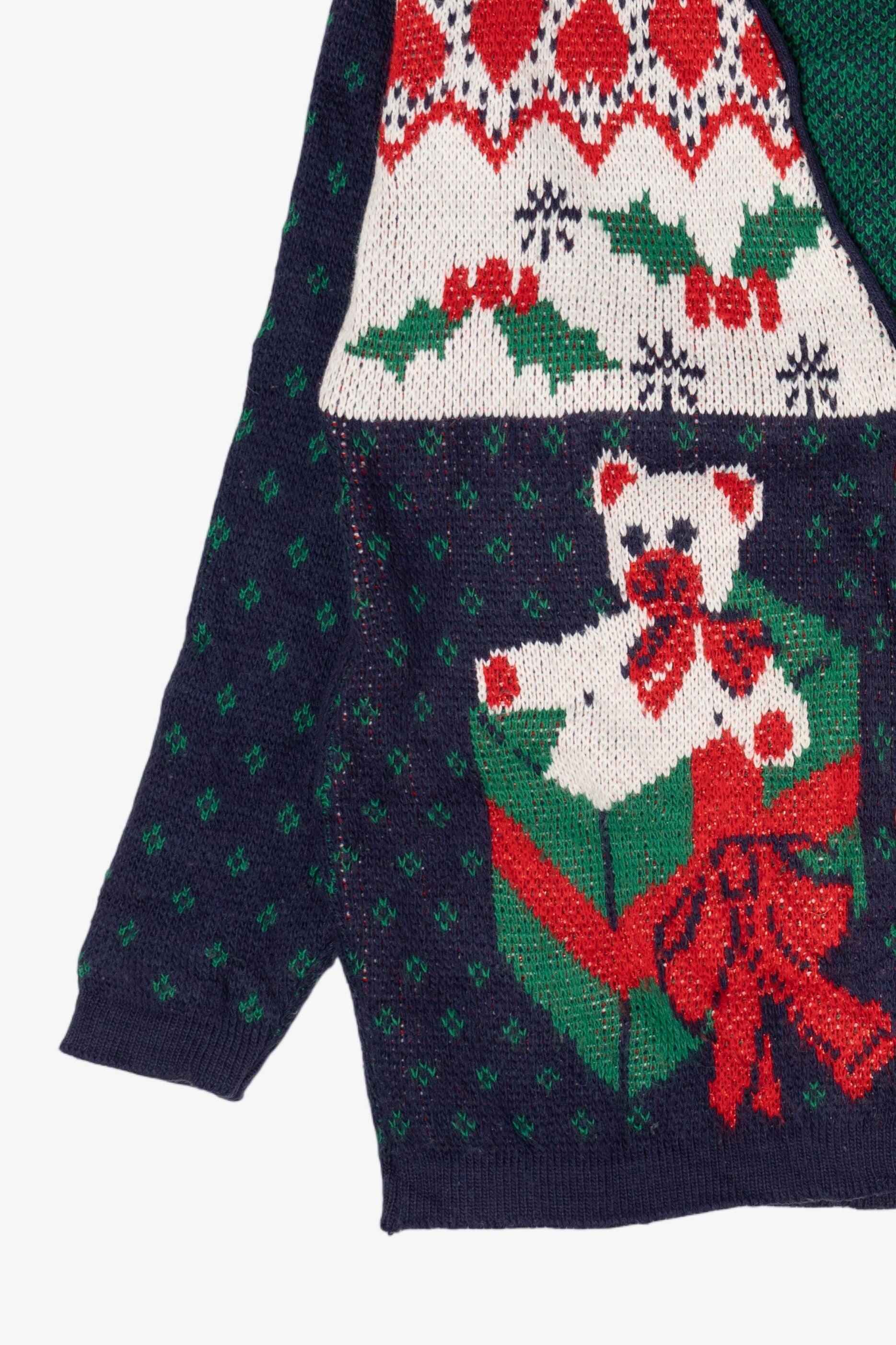 Vintage Navy Blue Cabin Creek Teddy Bears Ugly Christmas Cardigan (1990s)