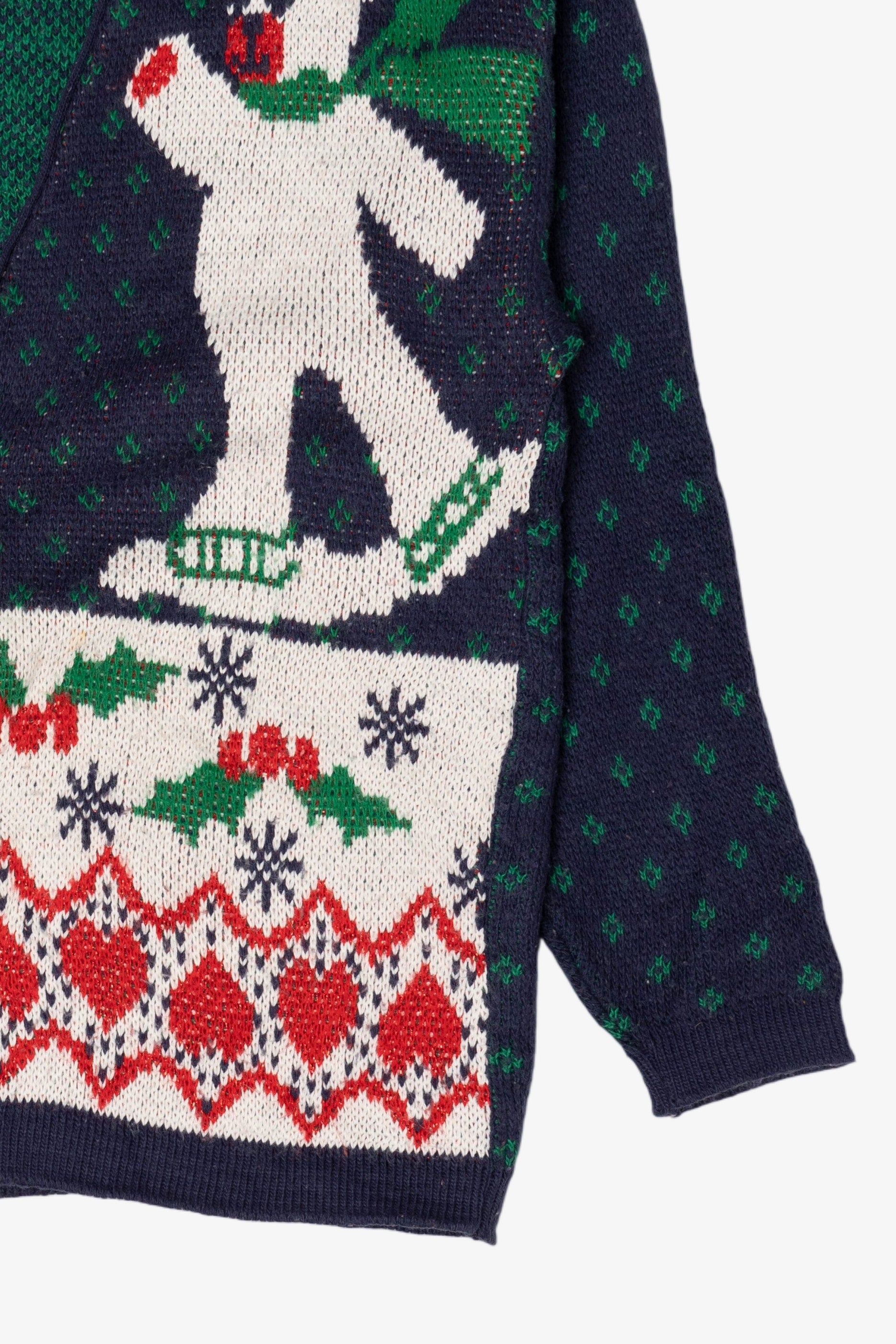 Vintage Navy Blue Cabin Creek Teddy Bears Ugly Christmas Cardigan (1990s)