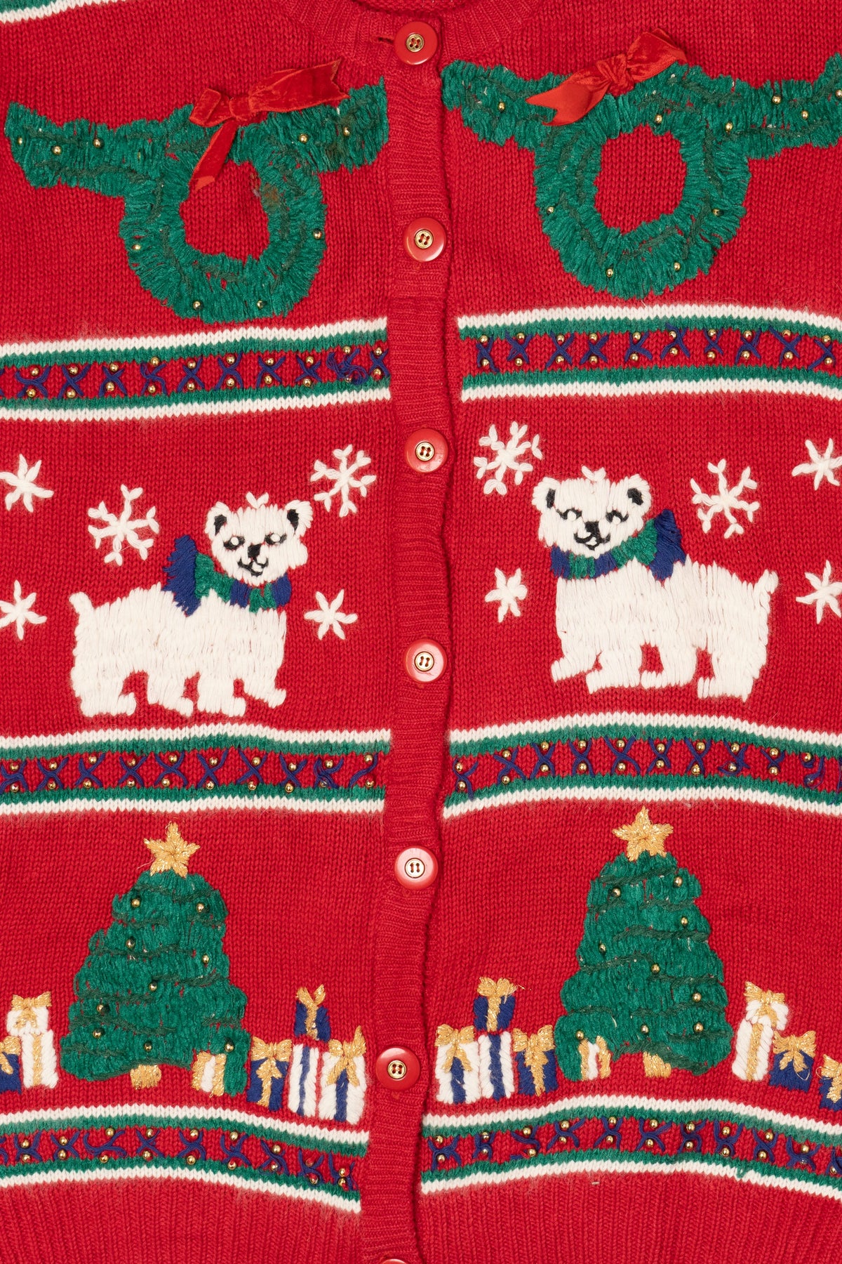 Vintage Red Alfred Dunner Polar Bears Ugly Christmas Cardigan (1990s)