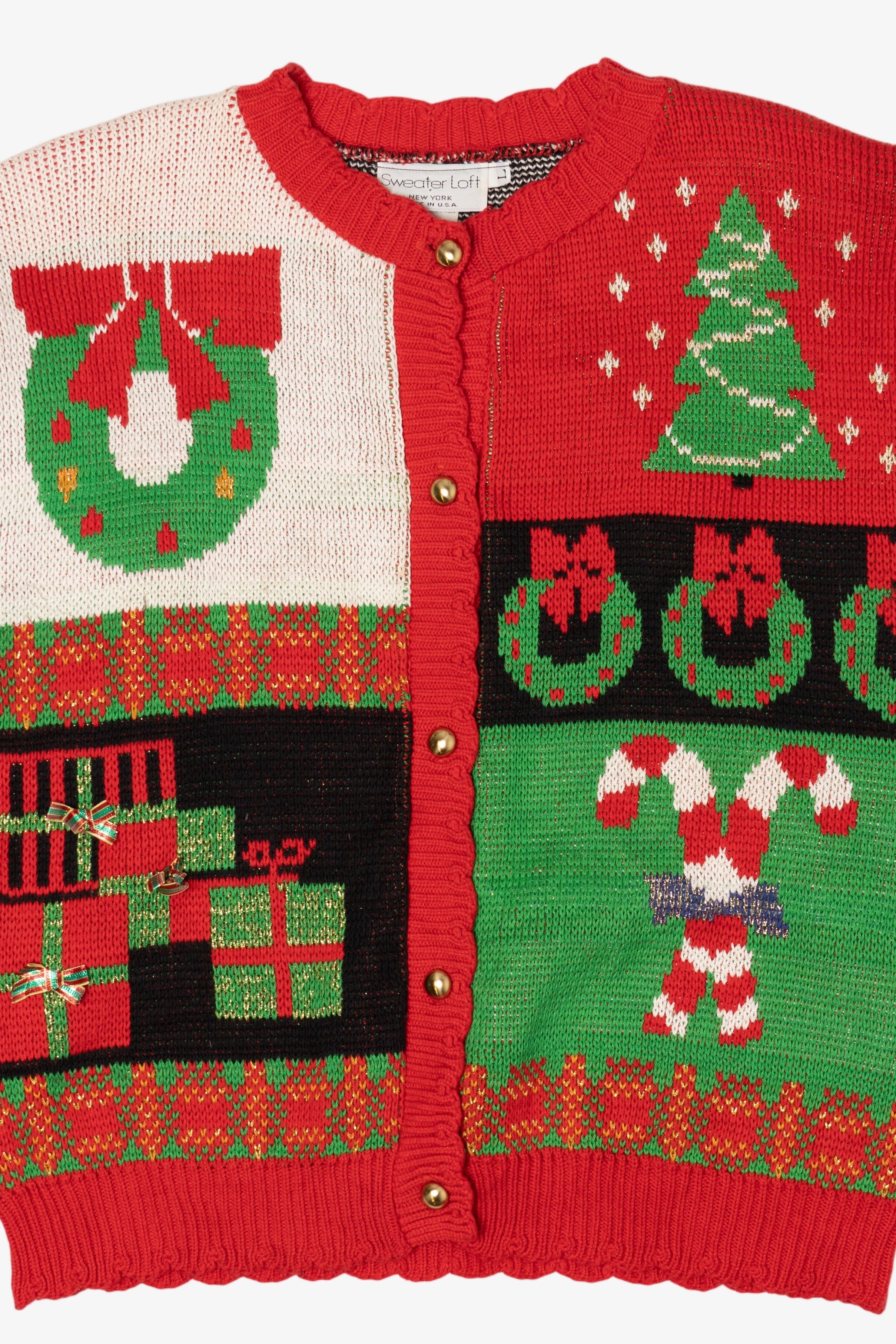 Vintage Red Sweater Loft Ugly Christmas Cardigan (1990s)