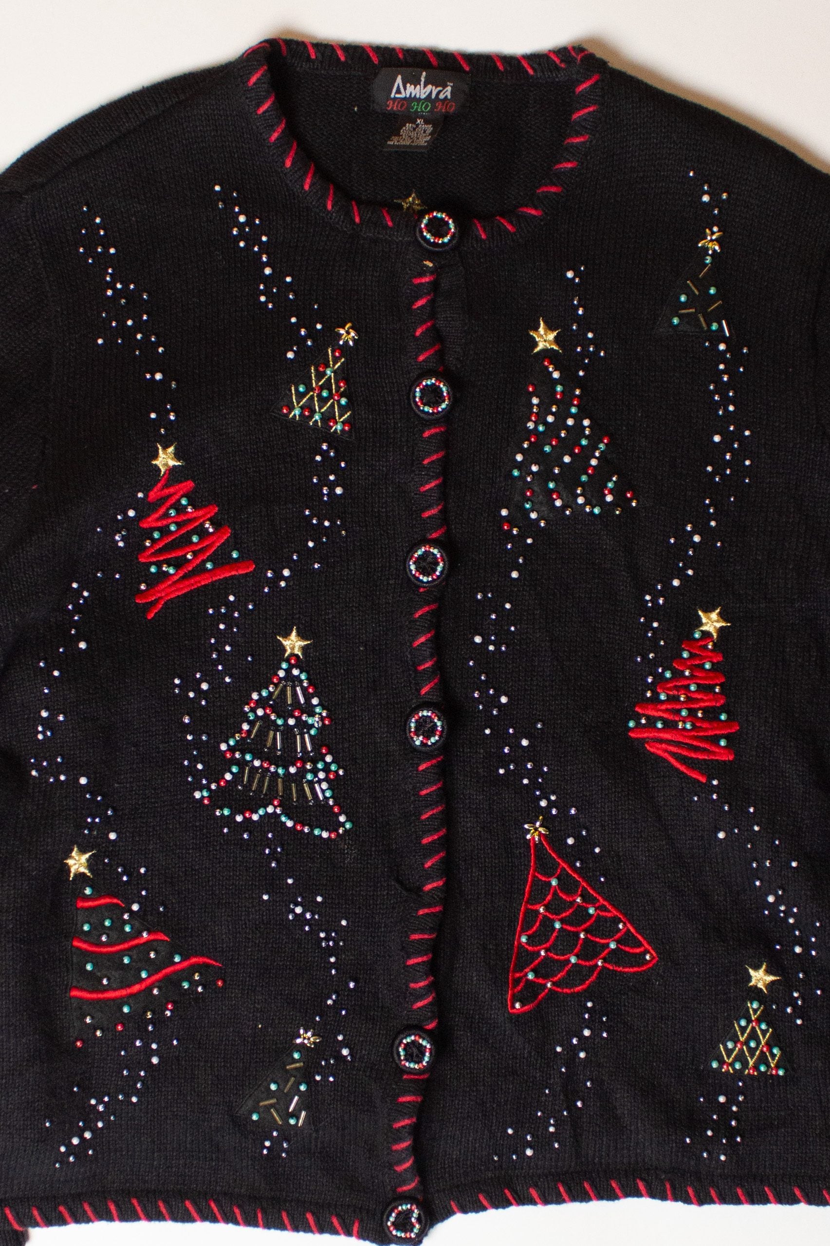 Vintage Beaded Trees Ugly Christmas Cardigan (1990s)