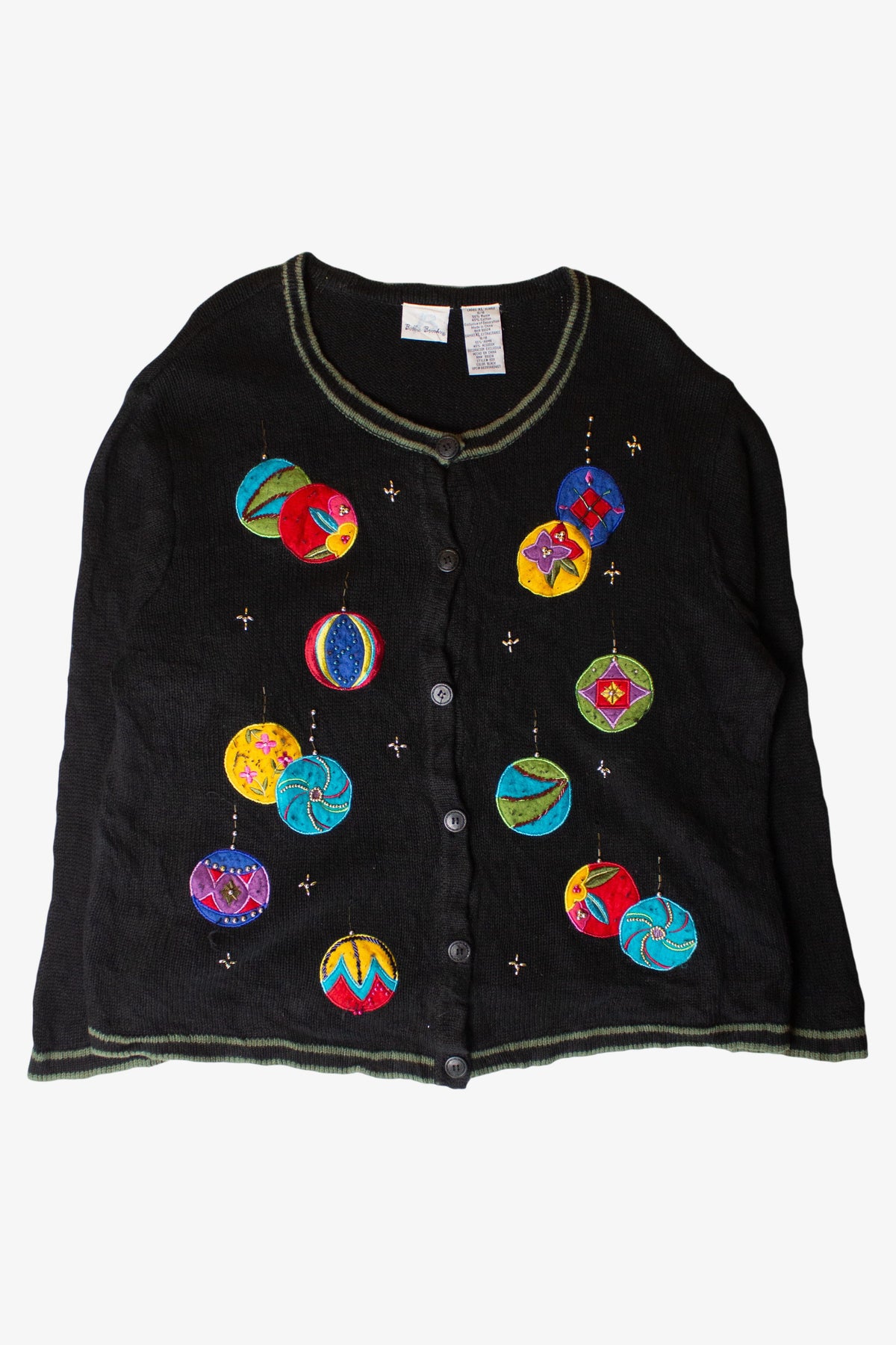 Vintage Black Ornaments Ugly Christmas Cardigan (1990s)