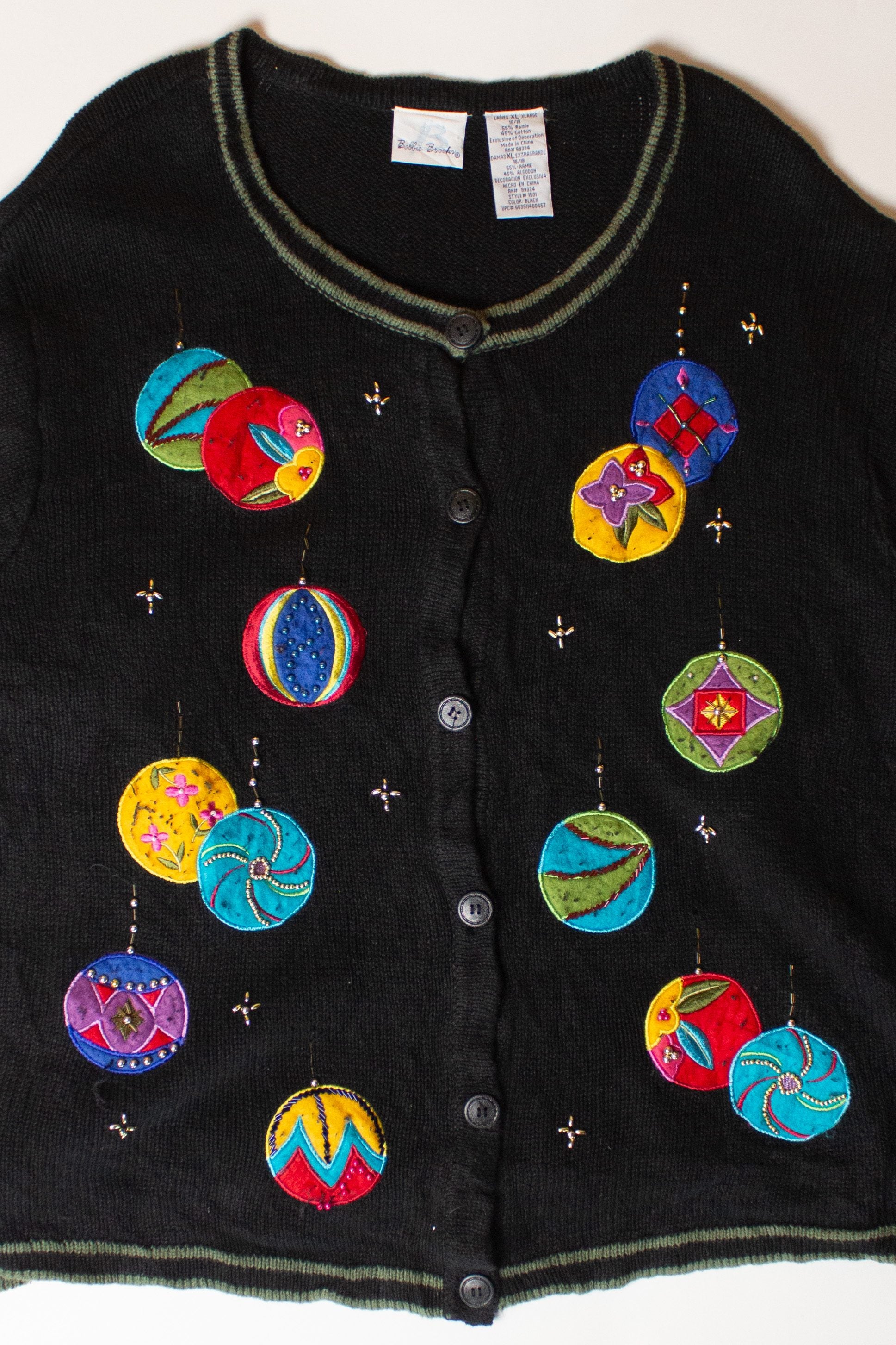 Vintage Black Ornaments Ugly Christmas Cardigan (1990s)