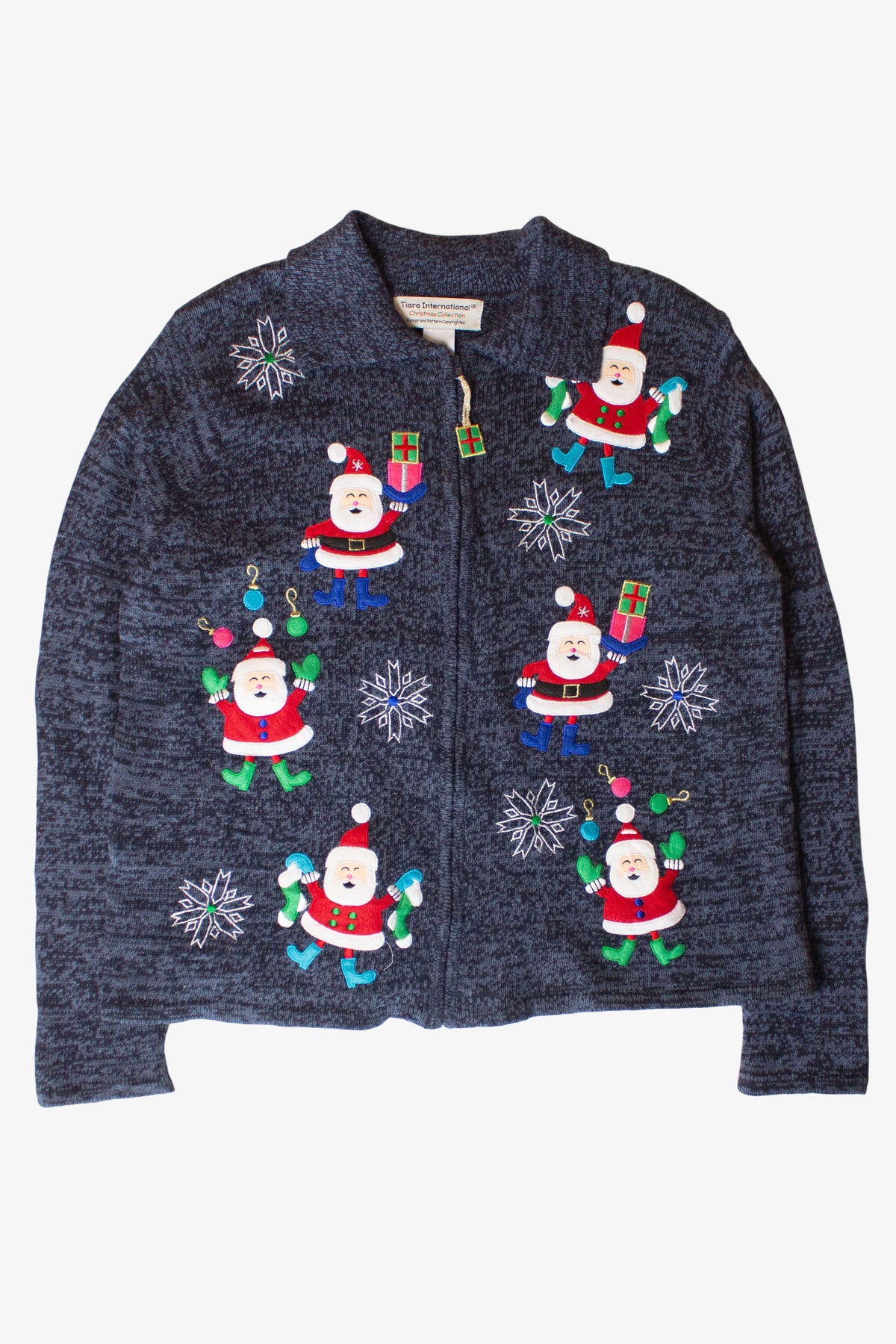 Vintage Navy Blue Santas Christmas Cardigan (1990s)