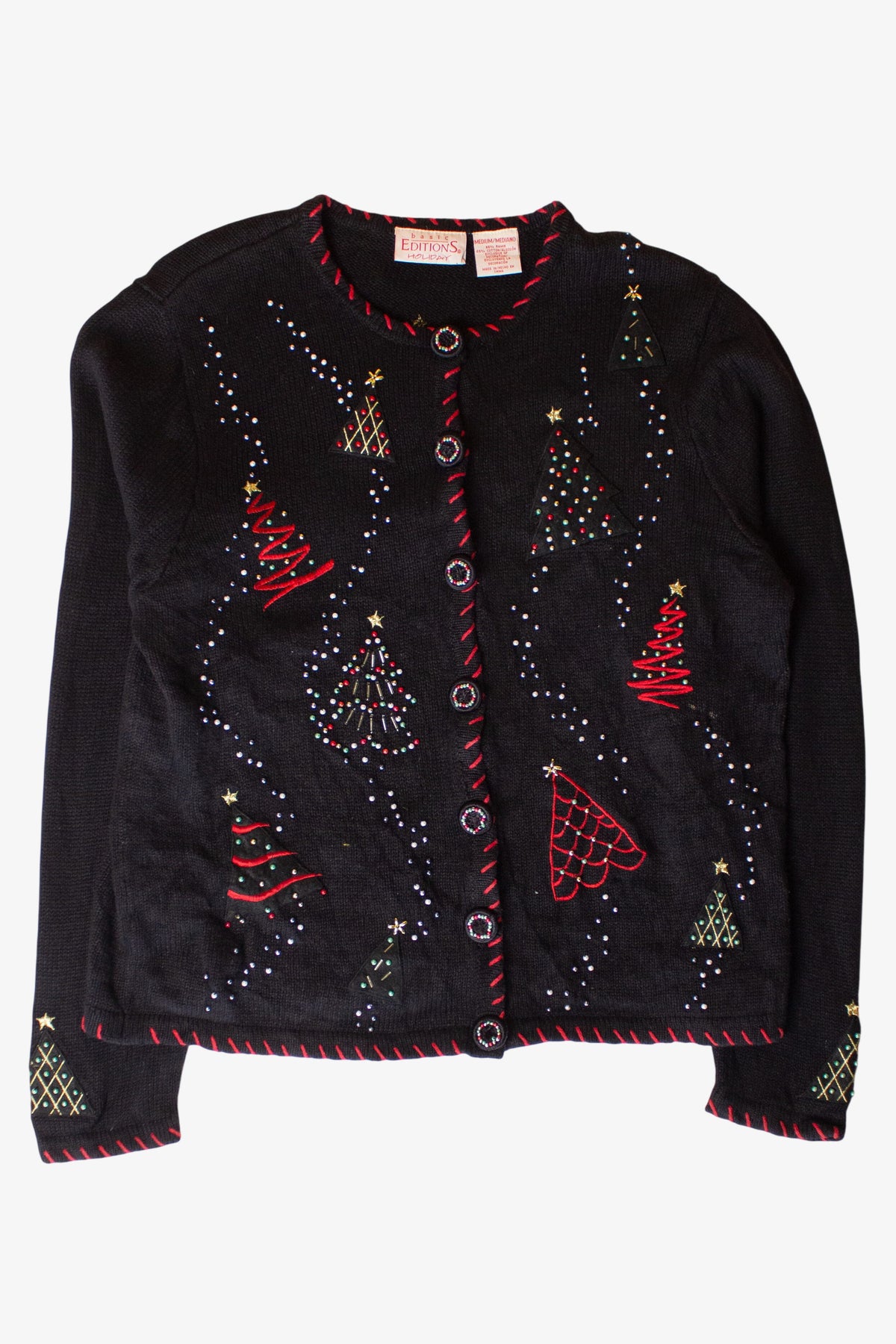 Vintage Beaded Trees Christmas Cardigan (1990s)