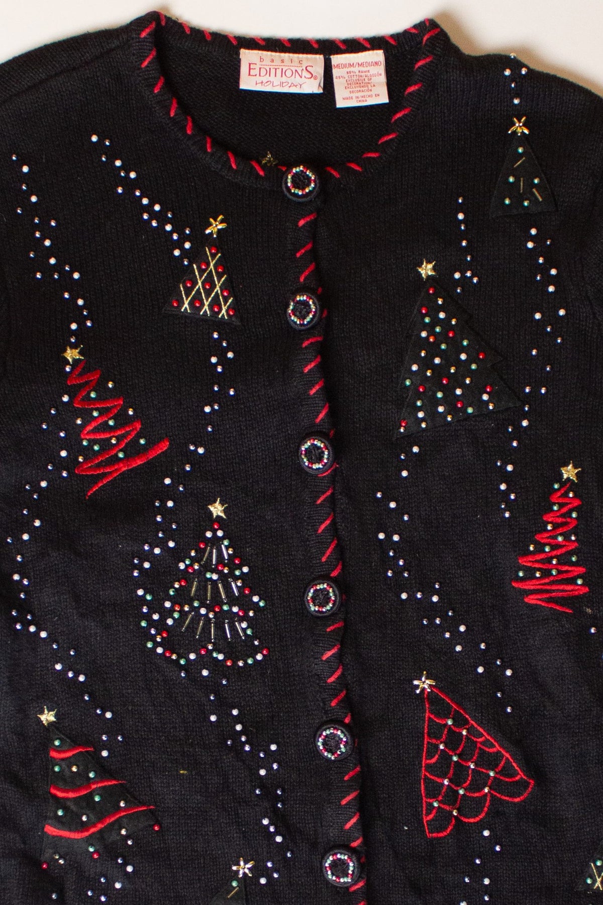 Vintage Beaded Trees Christmas Cardigan (1990s)