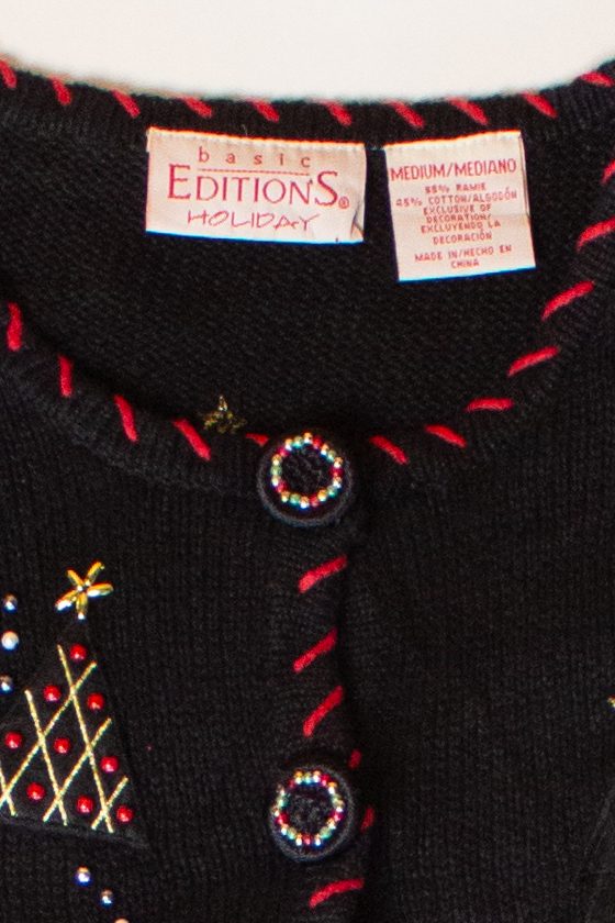 Vintage Beaded Trees Christmas Cardigan (1990s)