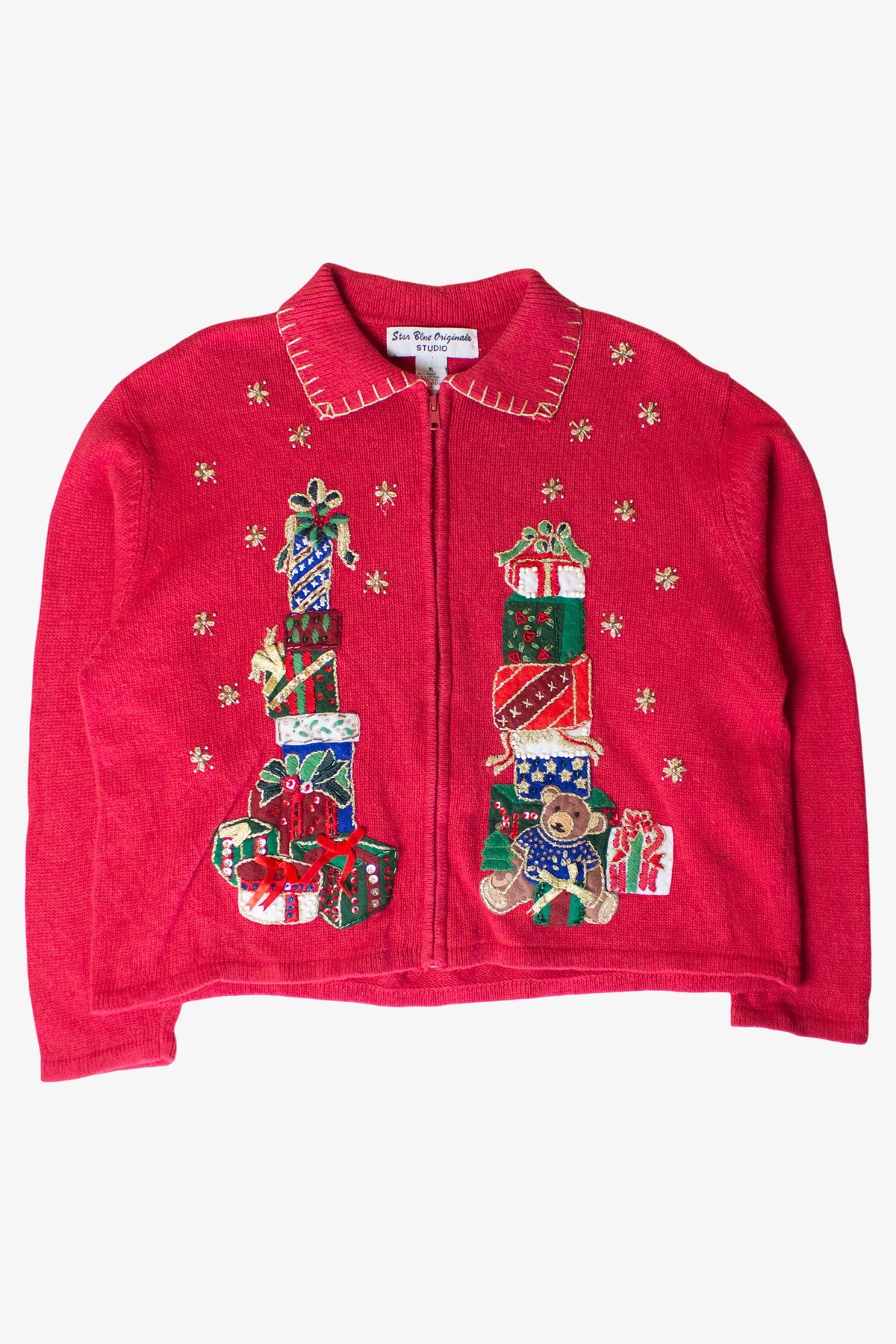 Vintage Red Gift Stacks Christmas Cardigan (1990s)