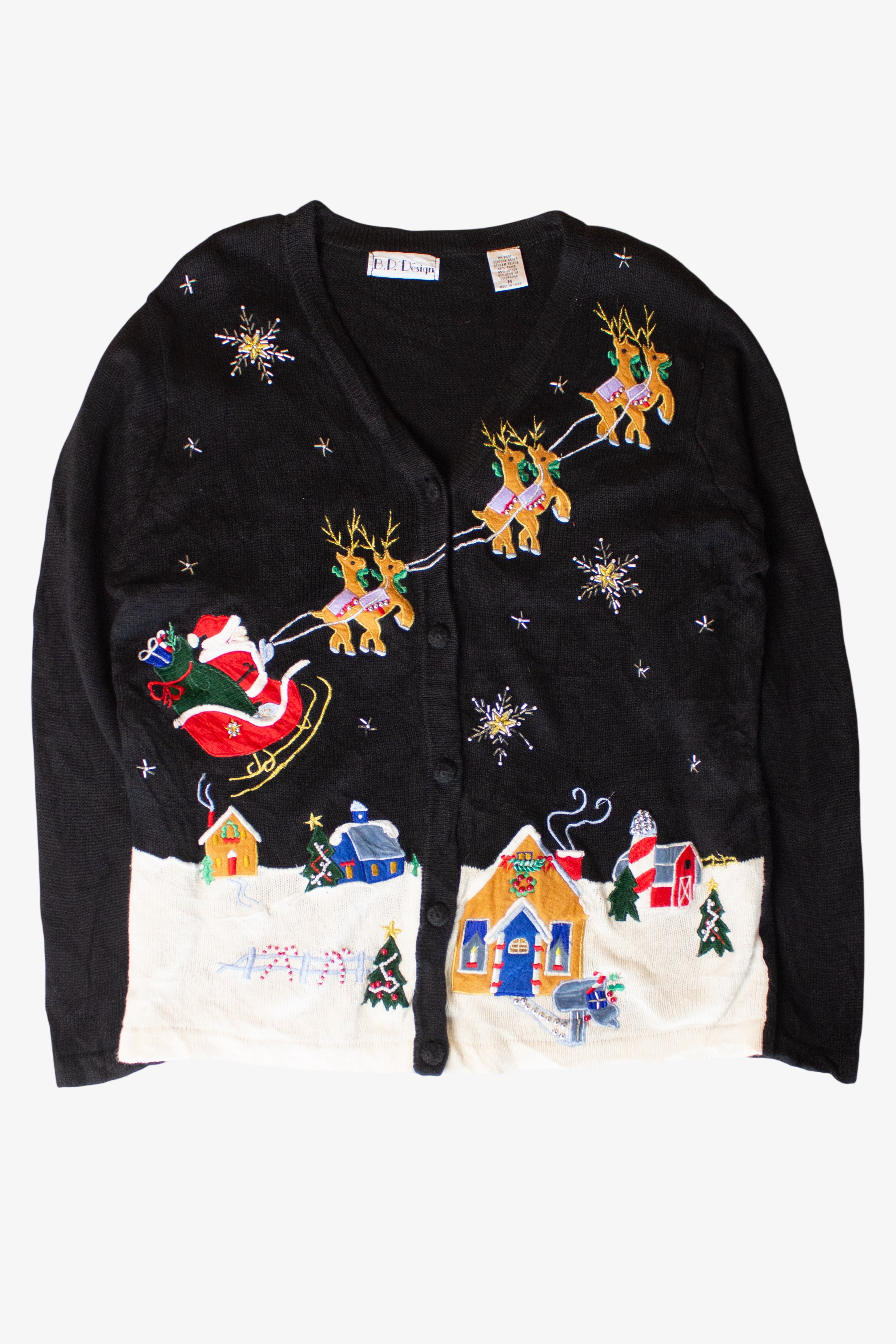 Vintage Santa's Sleigh Village Christmas Cardigan (1990s)
