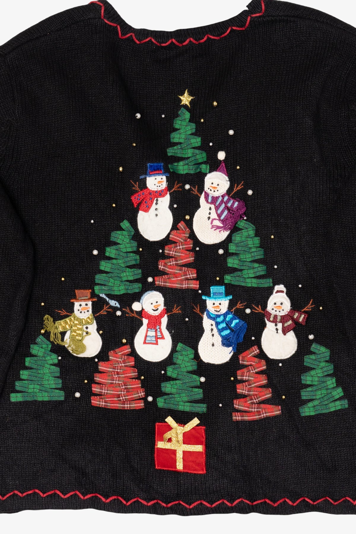 Vintage Black Designers Originals Studio Trees And Snowmen Ugly Christmas Cardigan (1990s)