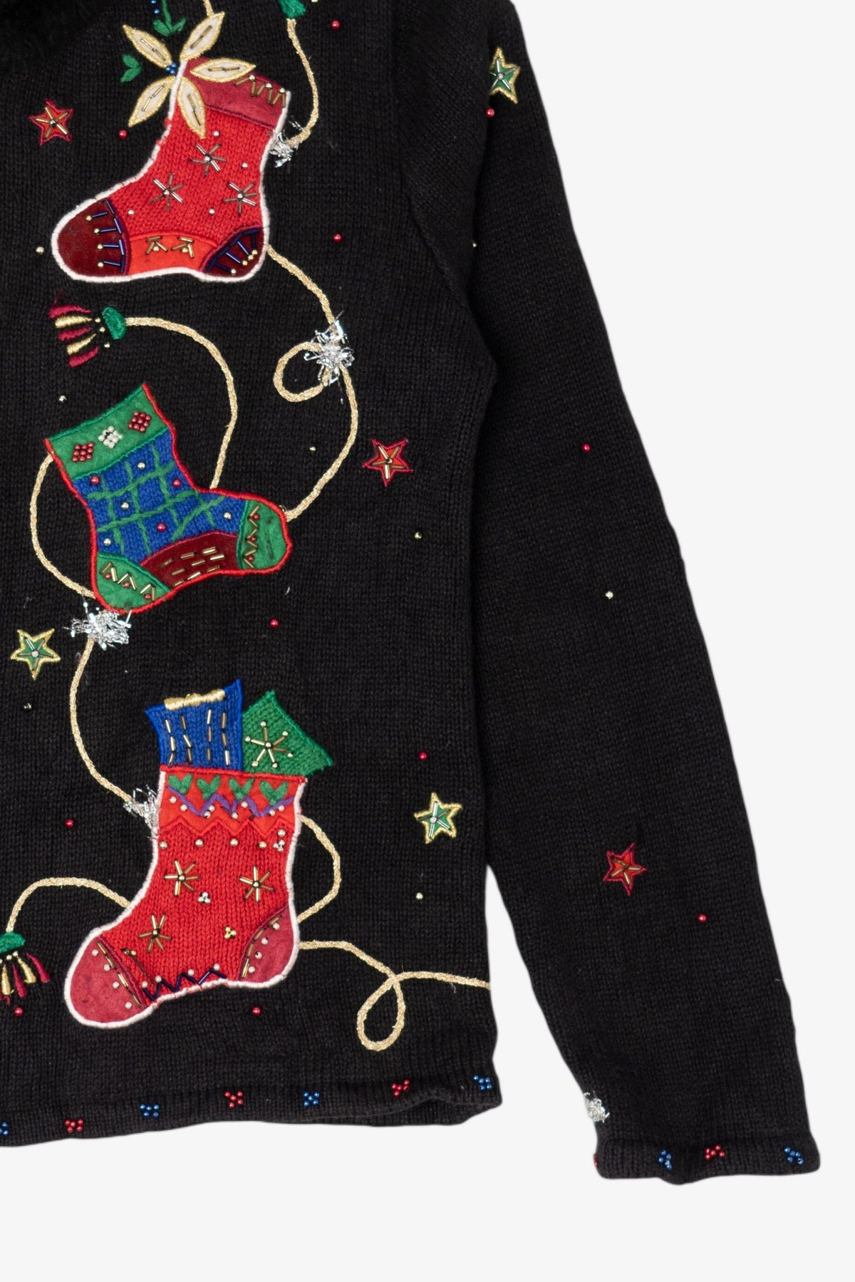 Vintage Black Designers Originals Studio Stockings Ugly Christmas Cardigan (1990s)