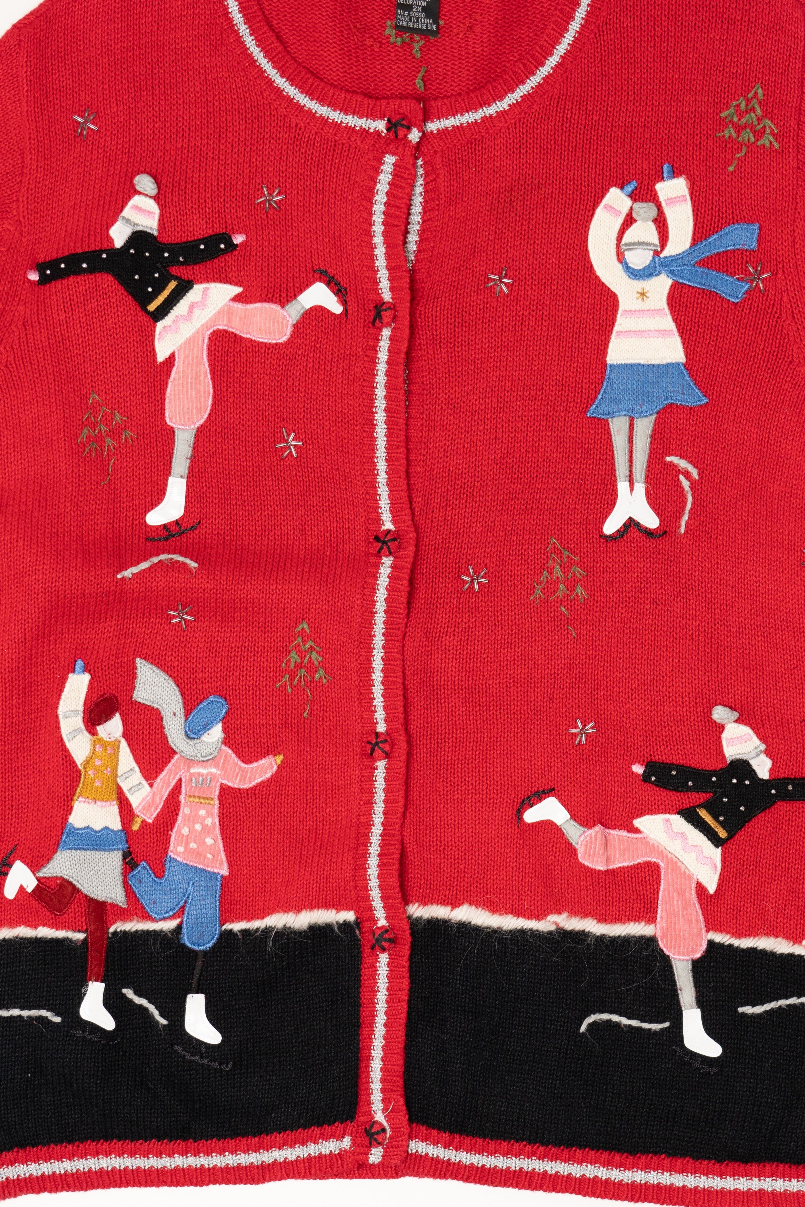 Vintage Red Extra Point Ice Skating Ugly Christmas Cardigan (2000s)