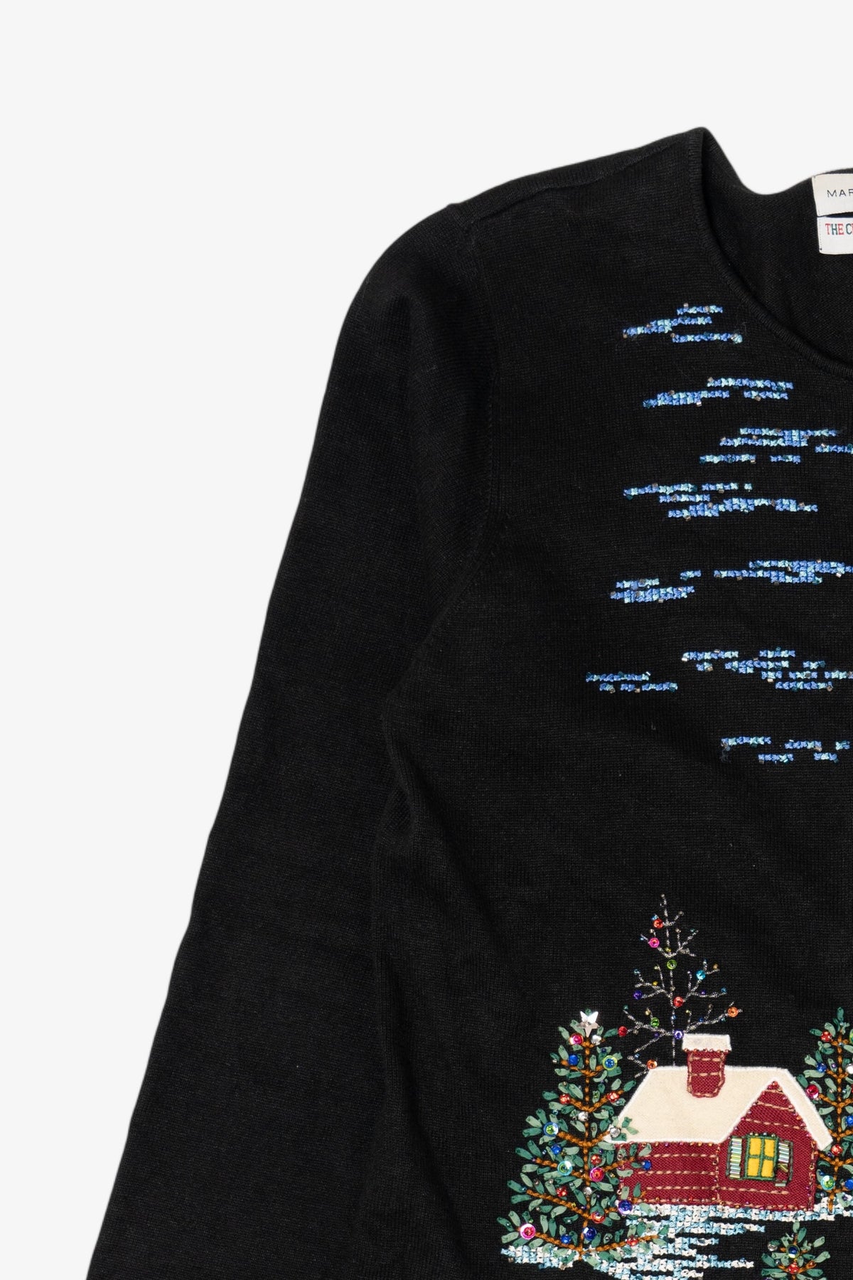 Vintage Y2k Lightweight Marisa Christina Cross Stitch Landscape Ugly Christmas Cardigan (2000s)