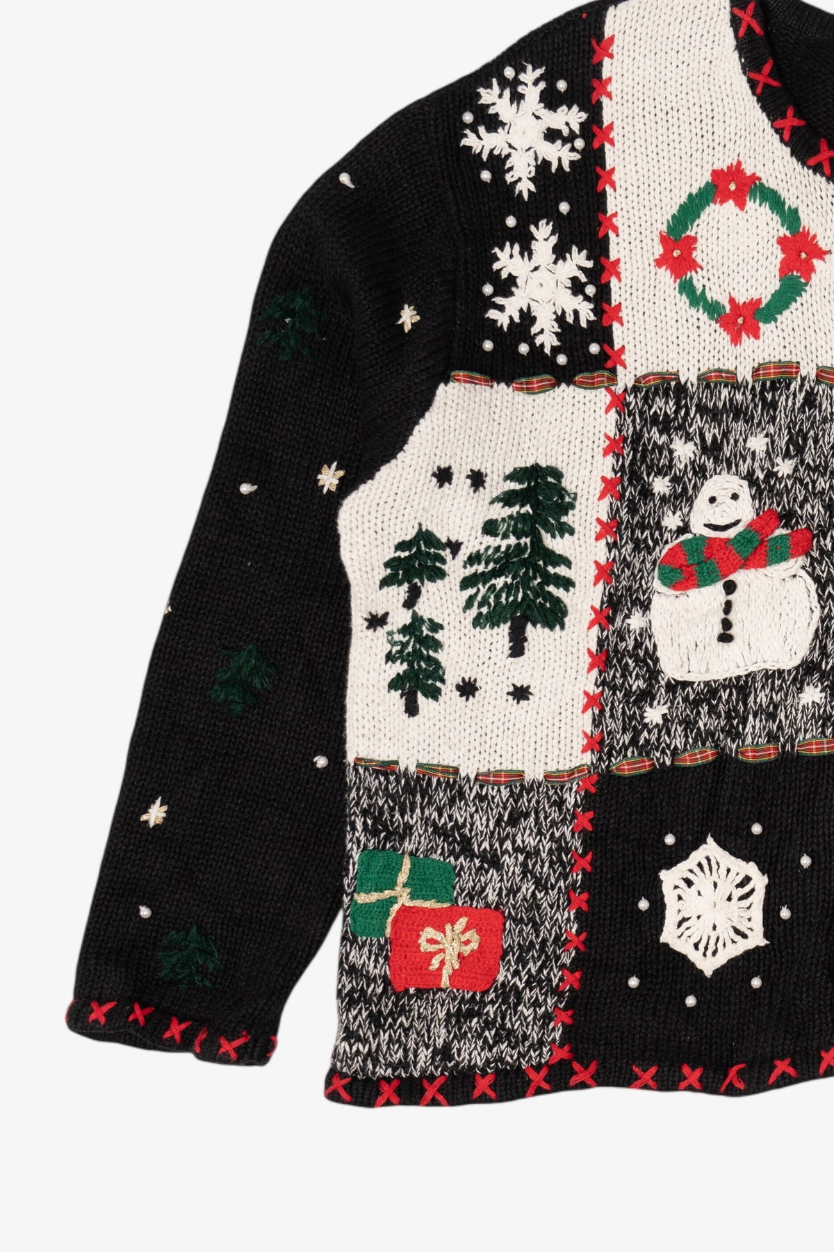 Vintage Black Designers Originals Studio Squares Ugly Christmas Cardigan (1990s)