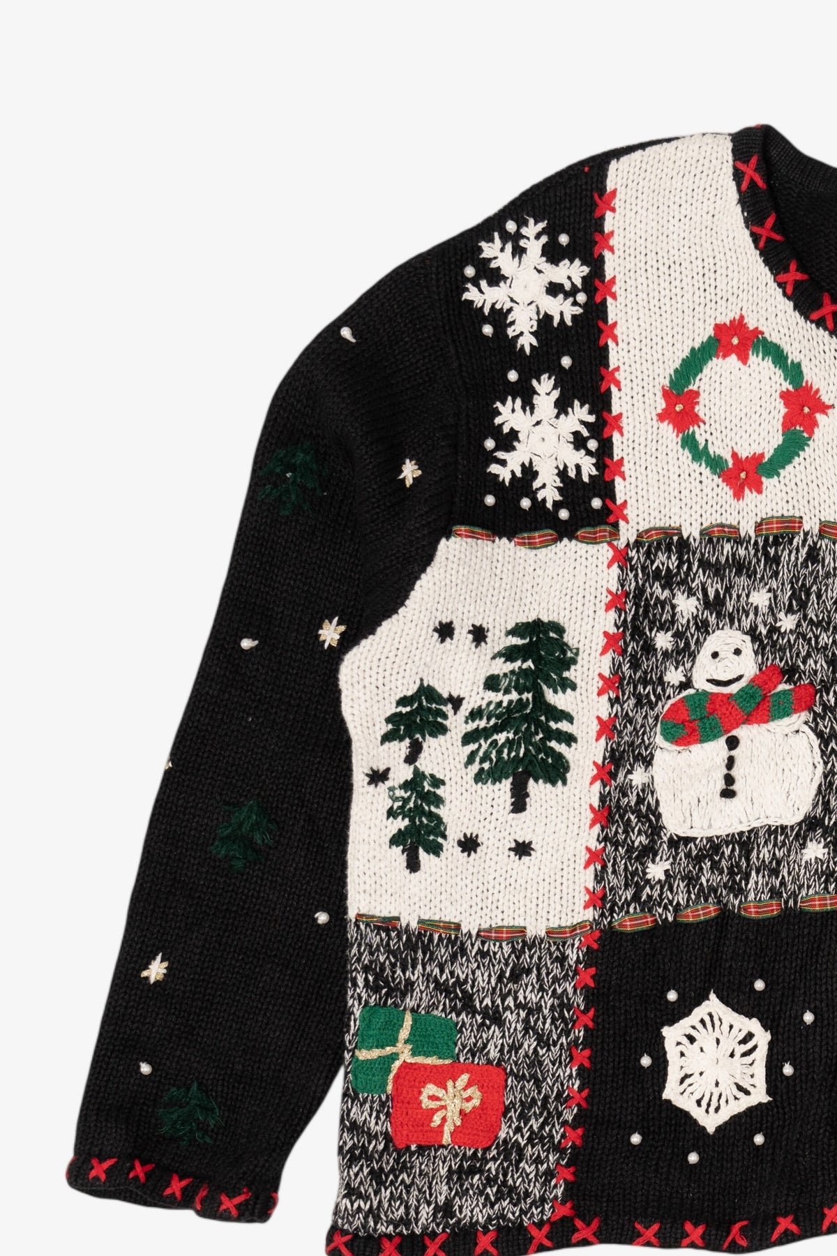 Vintage Black Designers Originals Studio Squares Ugly Christmas Cardigan (1990s)