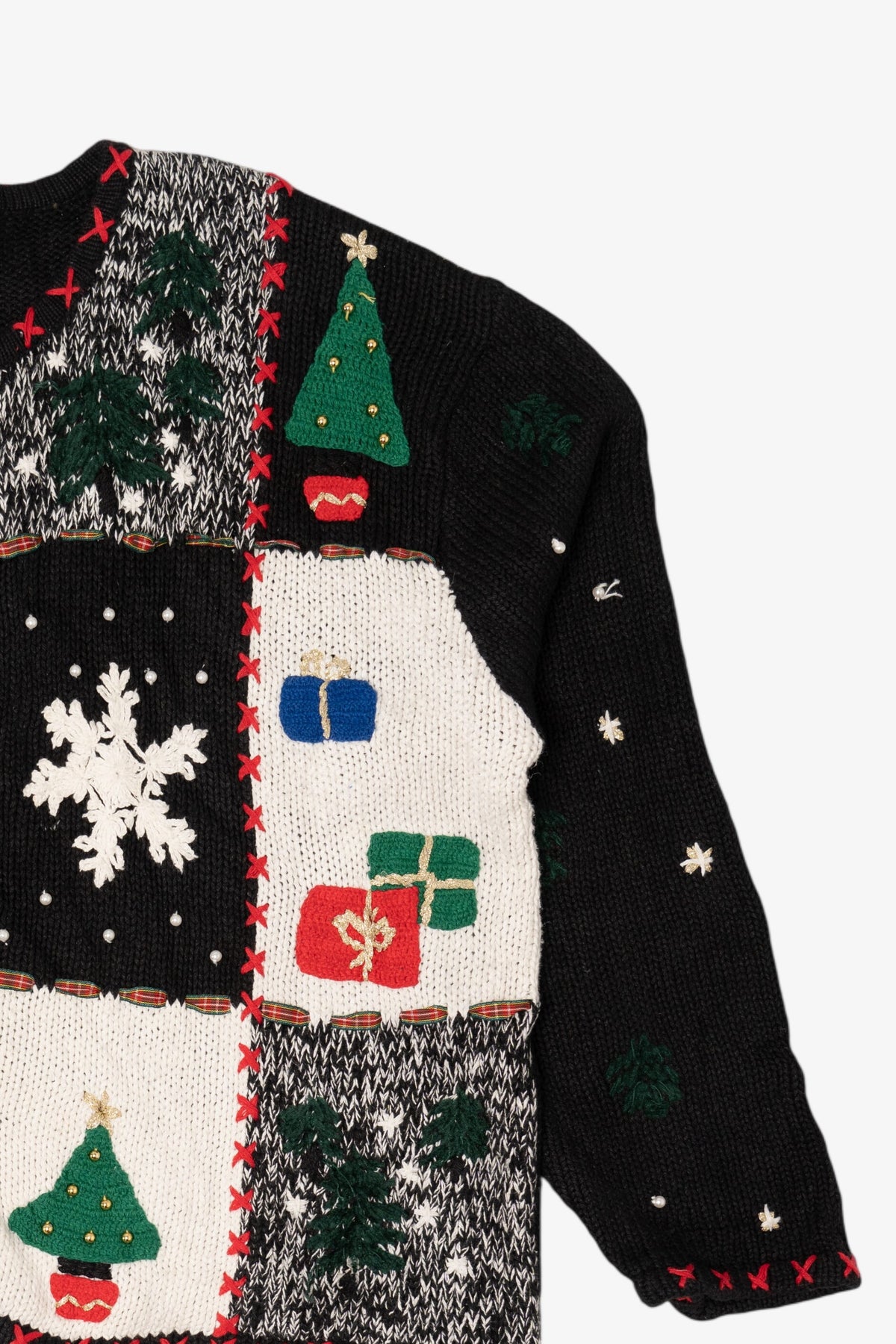 Vintage Black Designers Originals Studio Squares Ugly Christmas Cardigan (1990s)