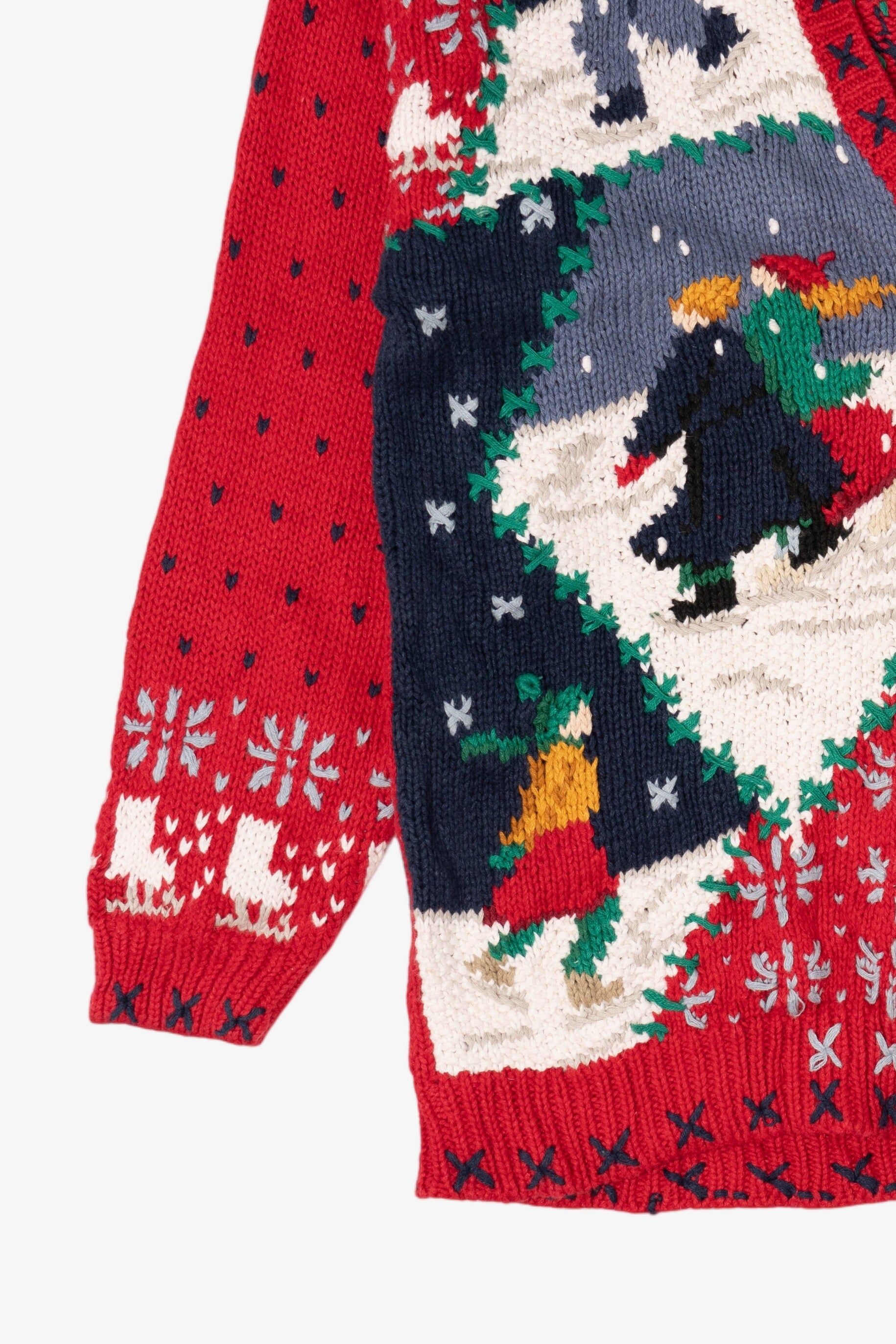 Vintage Hand Knit Red Signatures Ice Skating Ugly Christmas Cardigan (1990s)