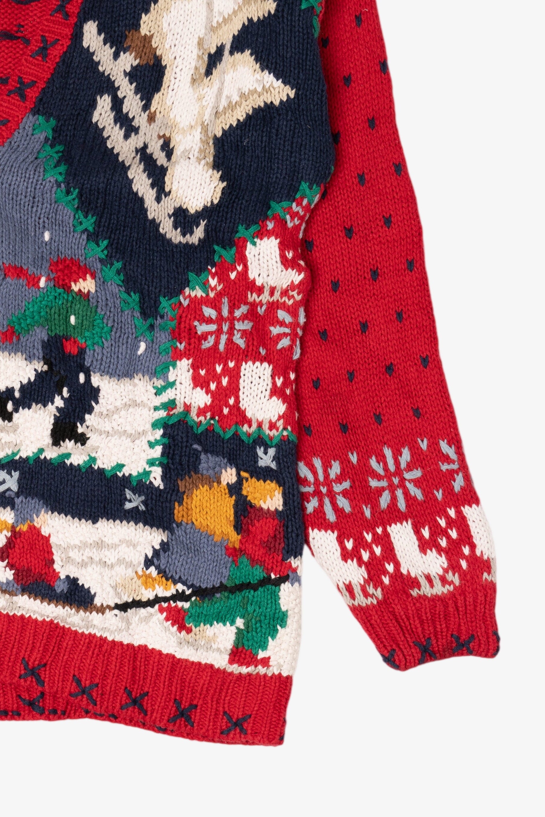 Vintage Hand Knit Red Signatures Ice Skating Ugly Christmas Cardigan (1990s)