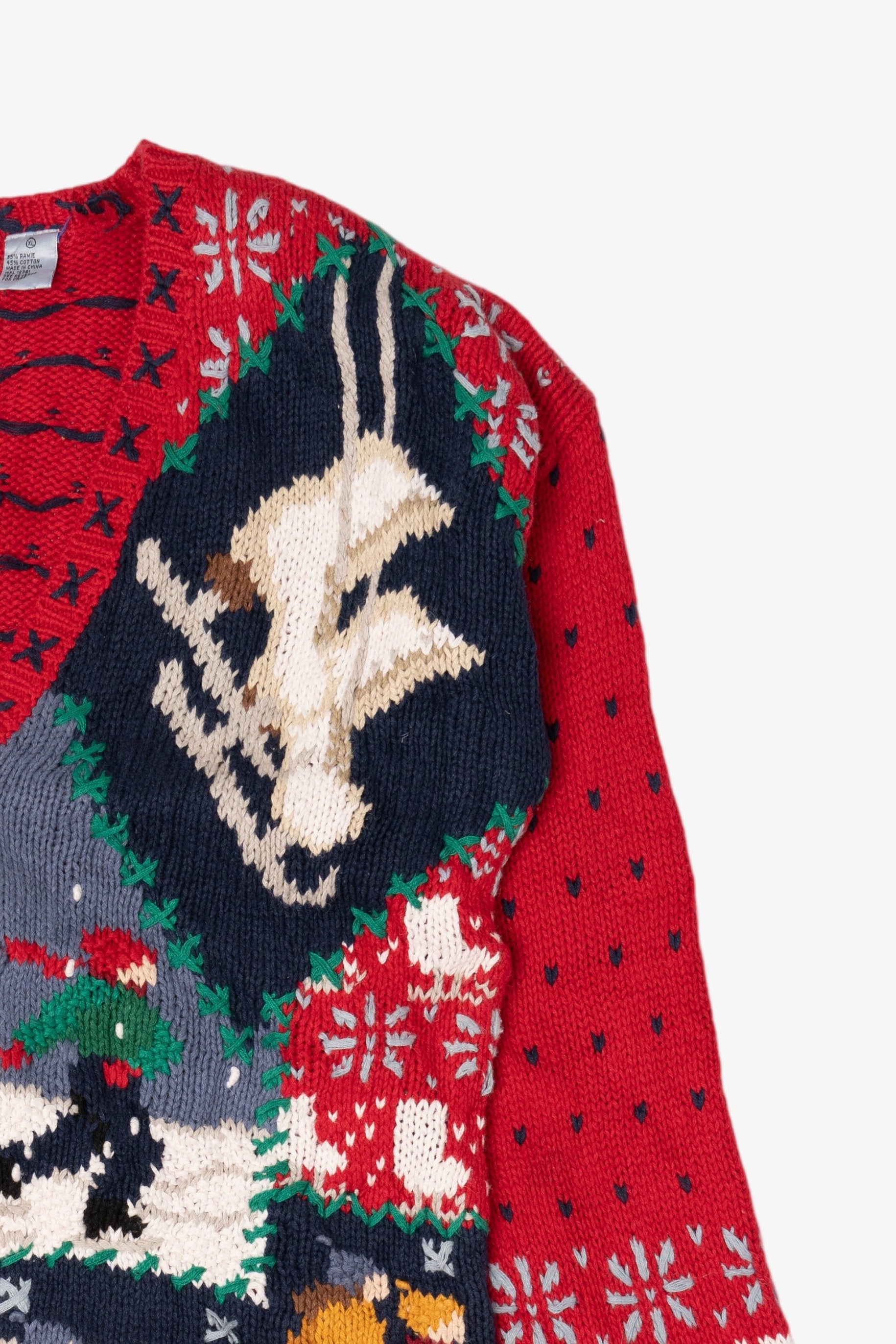 Vintage Hand Knit Red Signatures Ice Skating Ugly Christmas Cardigan (1990s)