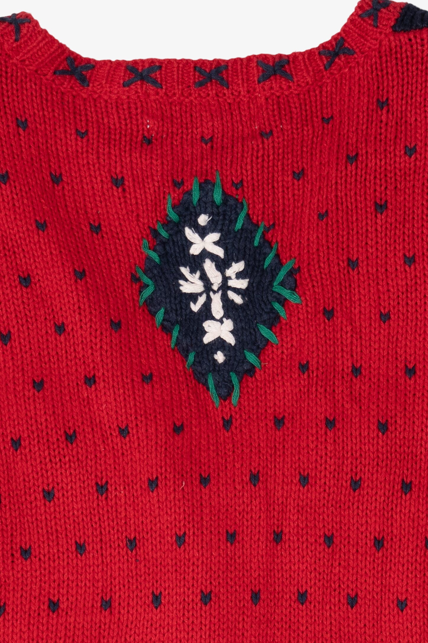 Vintage Hand Knit Red Signatures Ice Skating Ugly Christmas Cardigan (1990s)