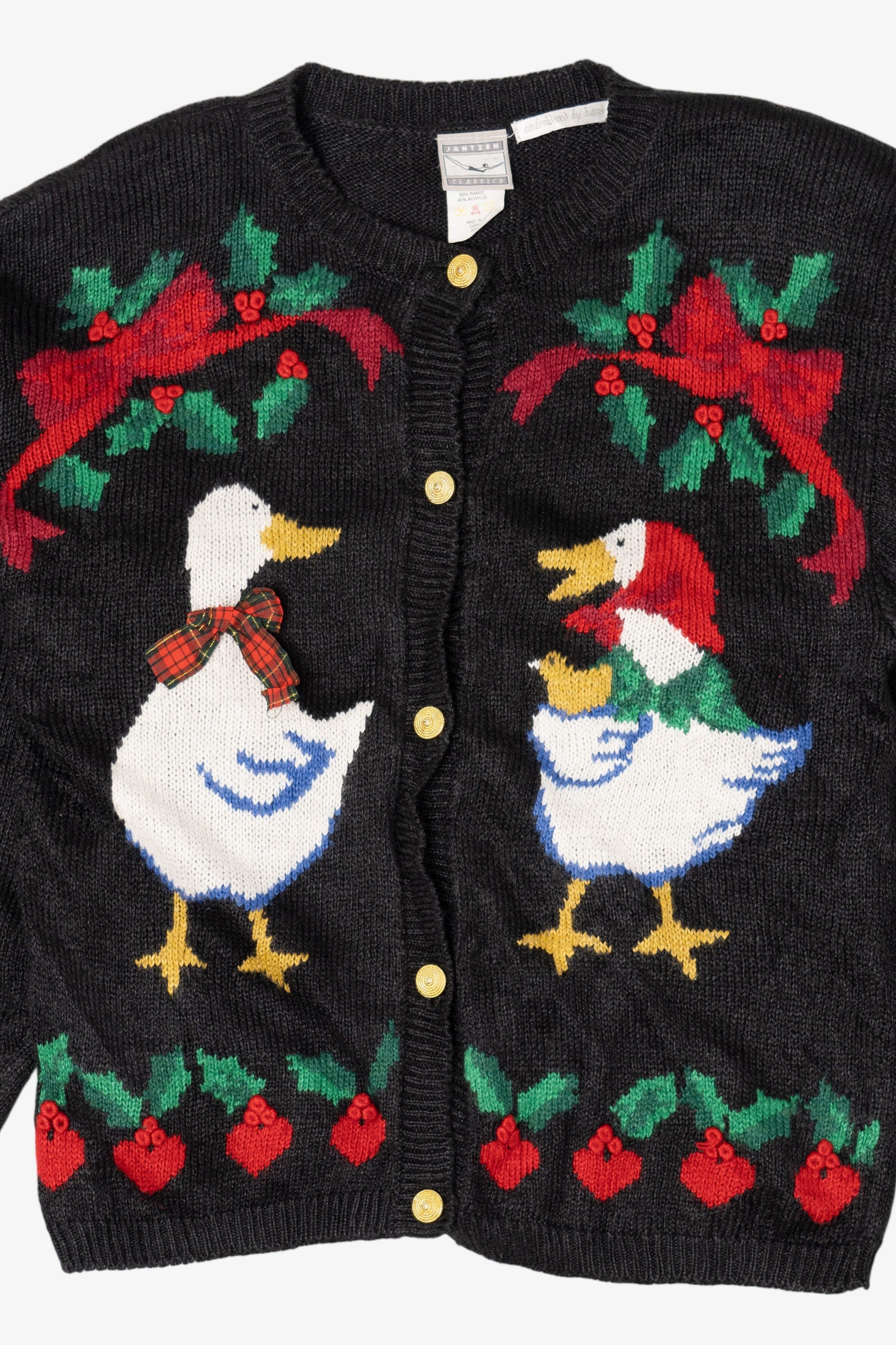 Vintage Black Jantzen Geese Ugly Christmas Cardigan (1990s)