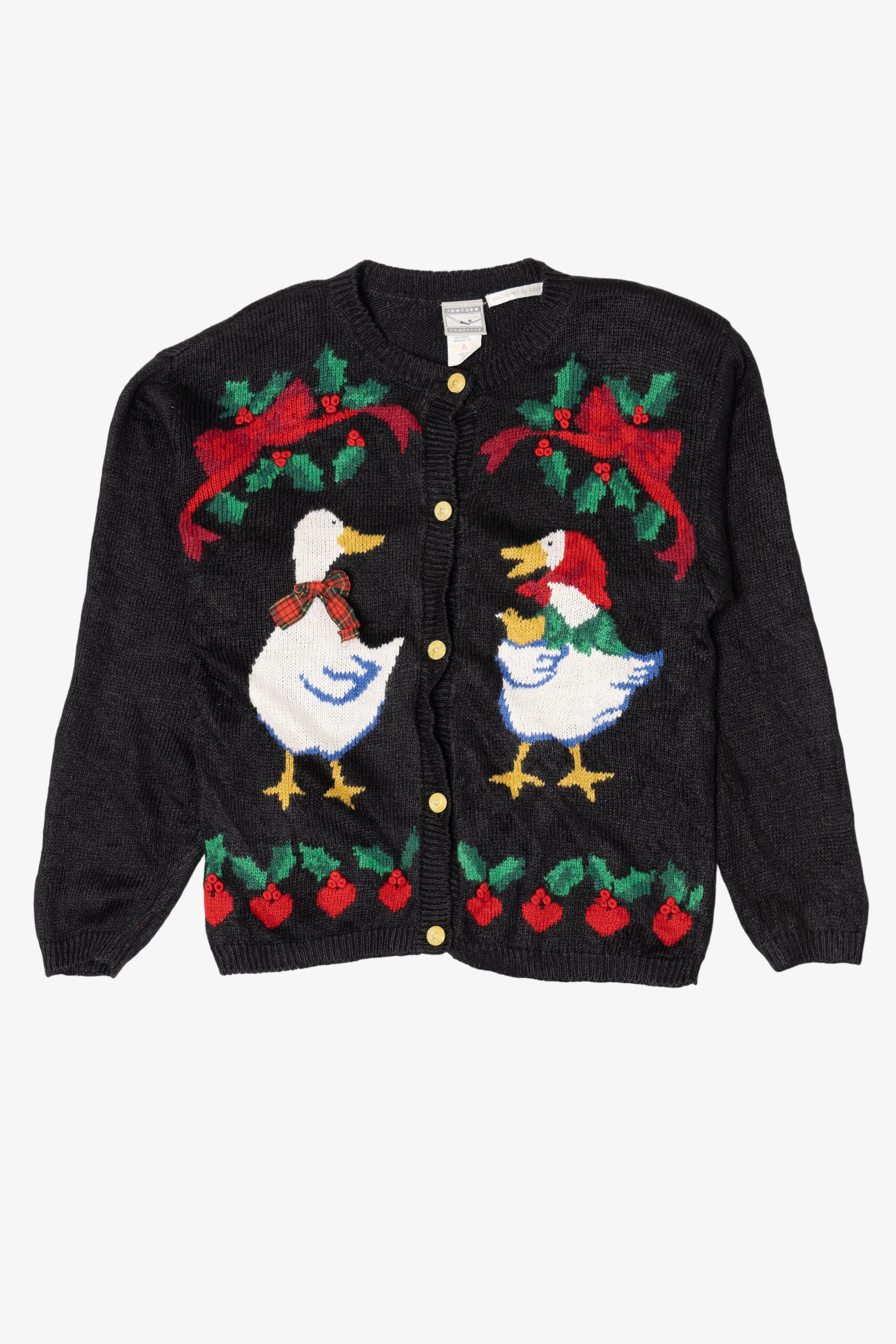 Vintage Black Jantzen Geese Ugly Christmas Cardigan (1990s)