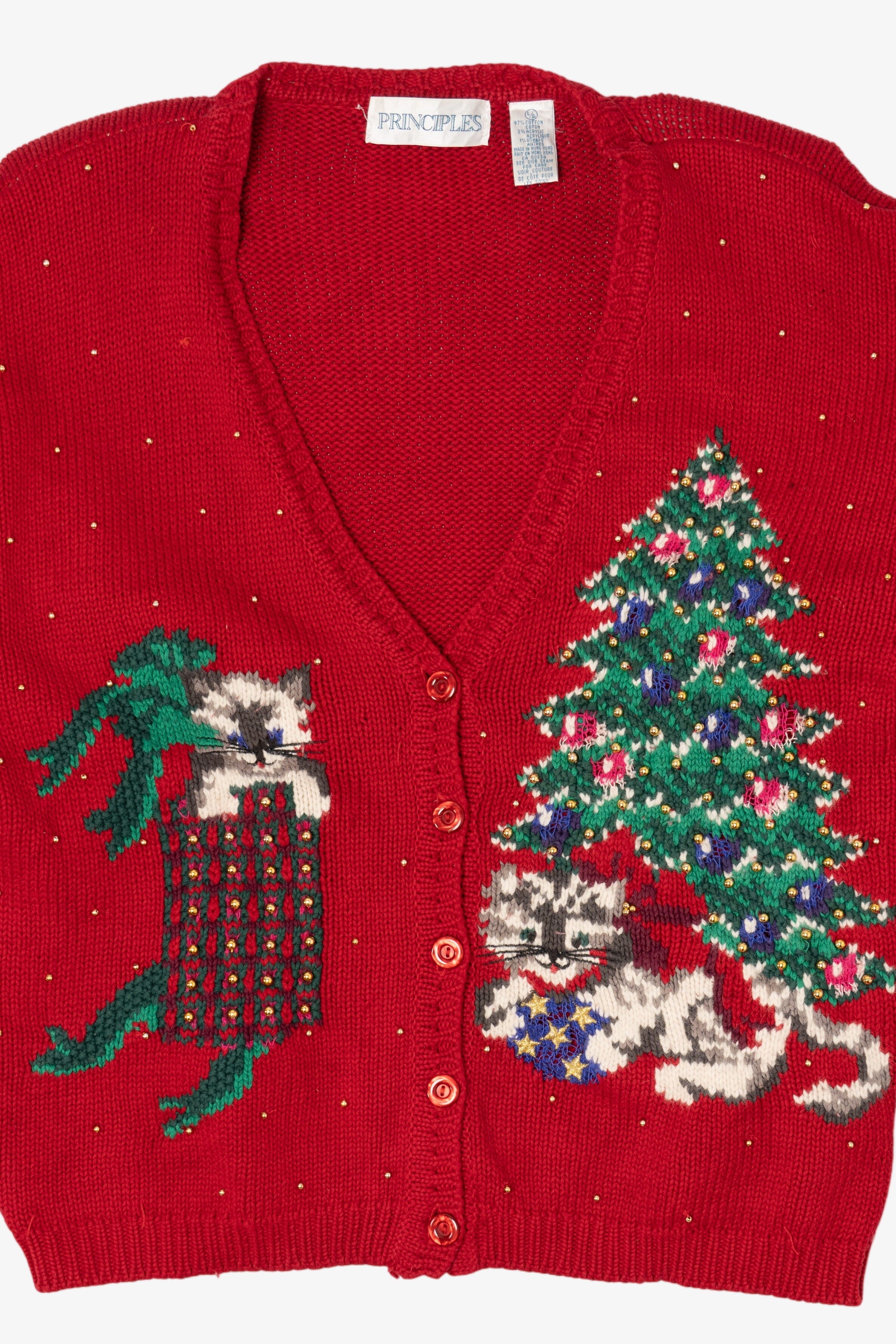 Vintage Red Principles Cats Ugly Christmas Cardigan (1990s)