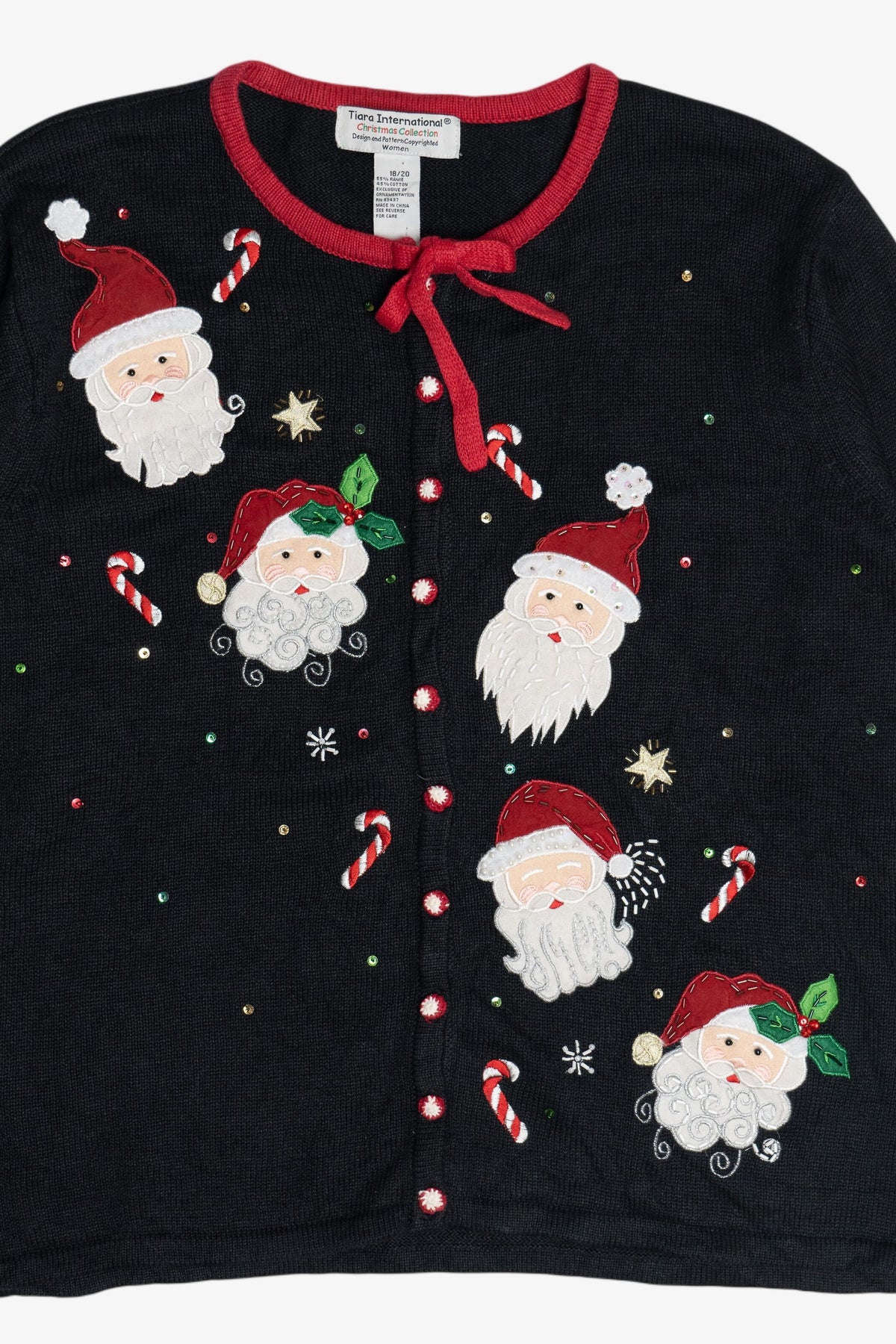 Vintage Tiara International Santas And Candy Canes Ugly Christmas Cardigan (1990s)