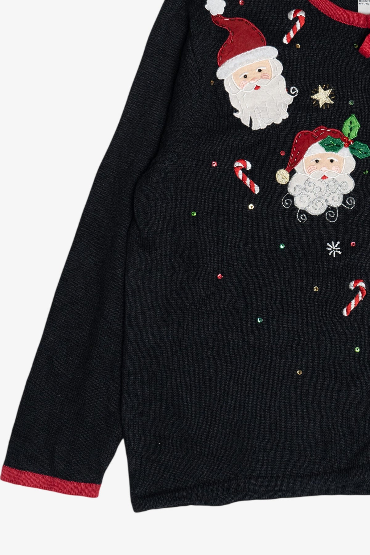 Vintage Tiara International Santas And Candy Canes Ugly Christmas Cardigan (1990s)