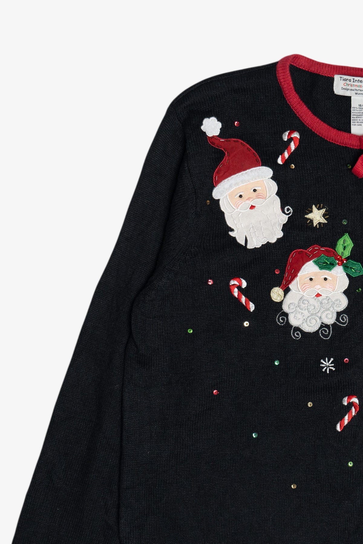 Vintage Tiara International Santas And Candy Canes Ugly Christmas Cardigan (1990s)