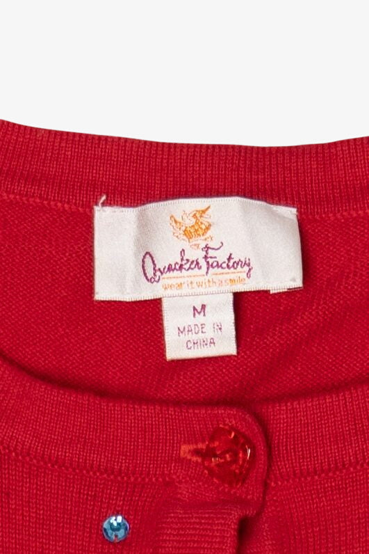 Vintage Y2k Lightweight Red Quacker Factory Trees Ugly Christmas Cardigan (2000s)