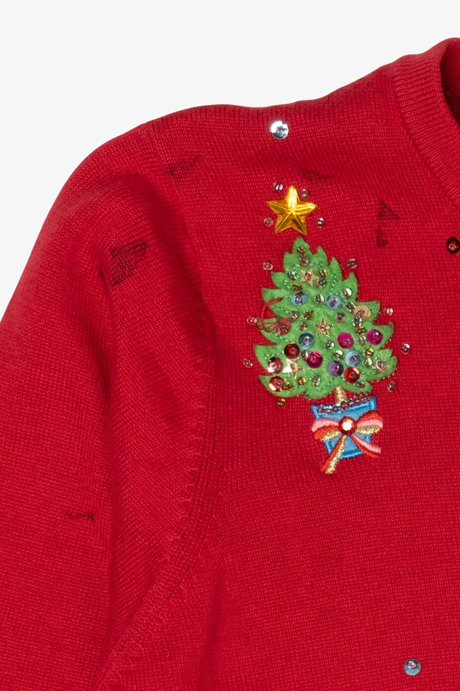 Vintage Y2k Lightweight Red Quacker Factory Trees Ugly Christmas Cardigan (2000s)
