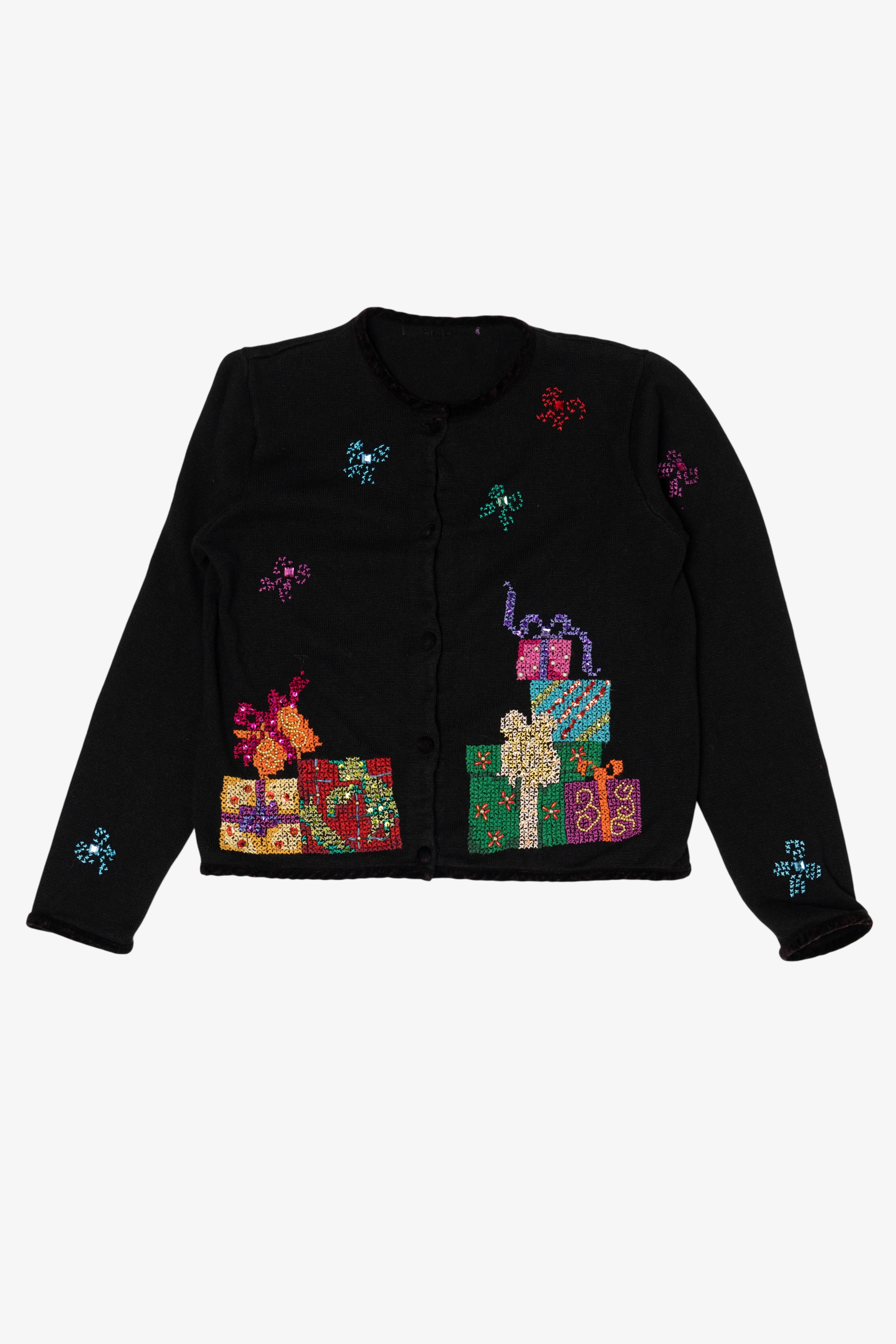 Vintage Black Presents Ugly Christmas Cardigan (1990s)