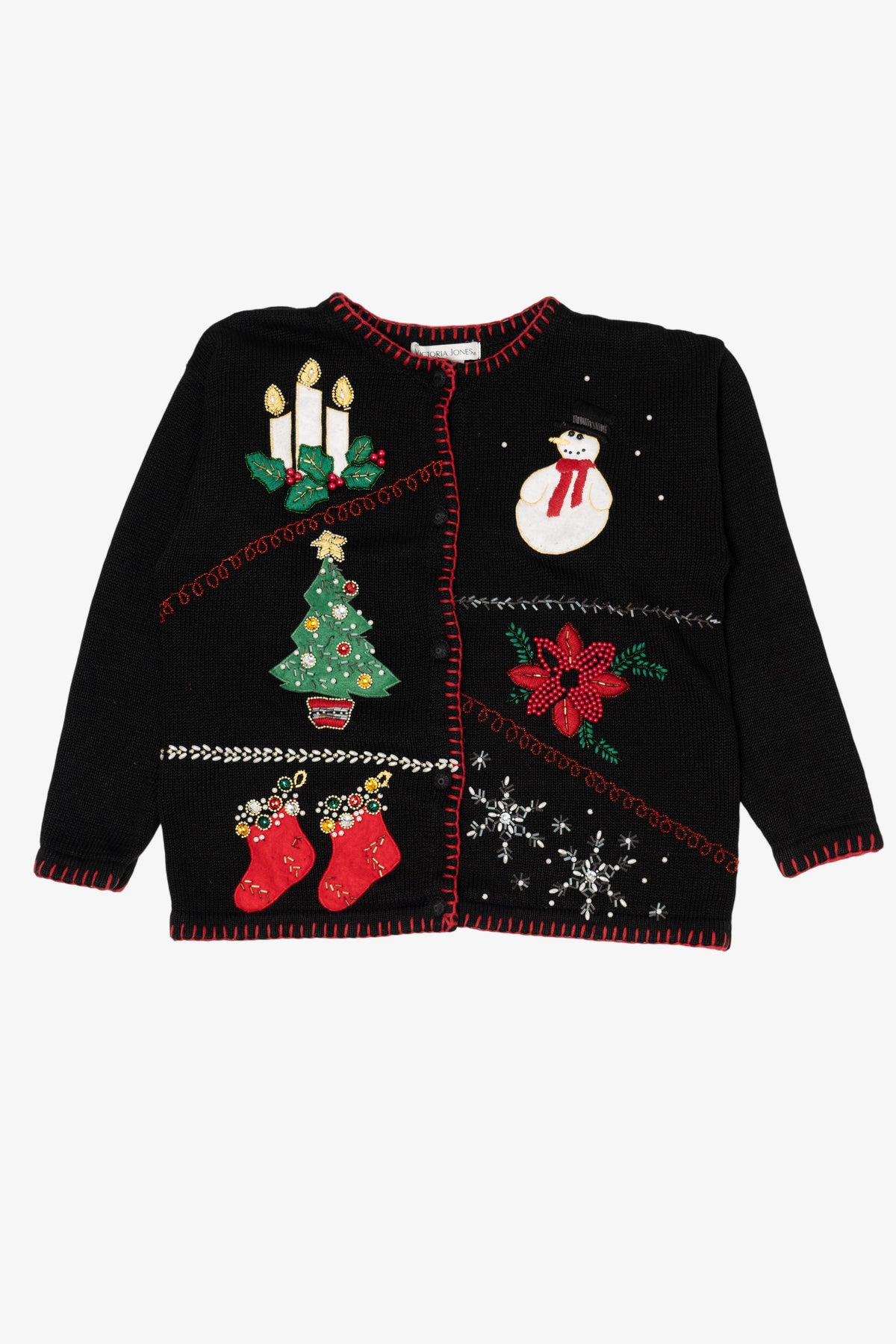 Vintage Black Victoria Jones Ugly Christmas Cardigan (1990s)