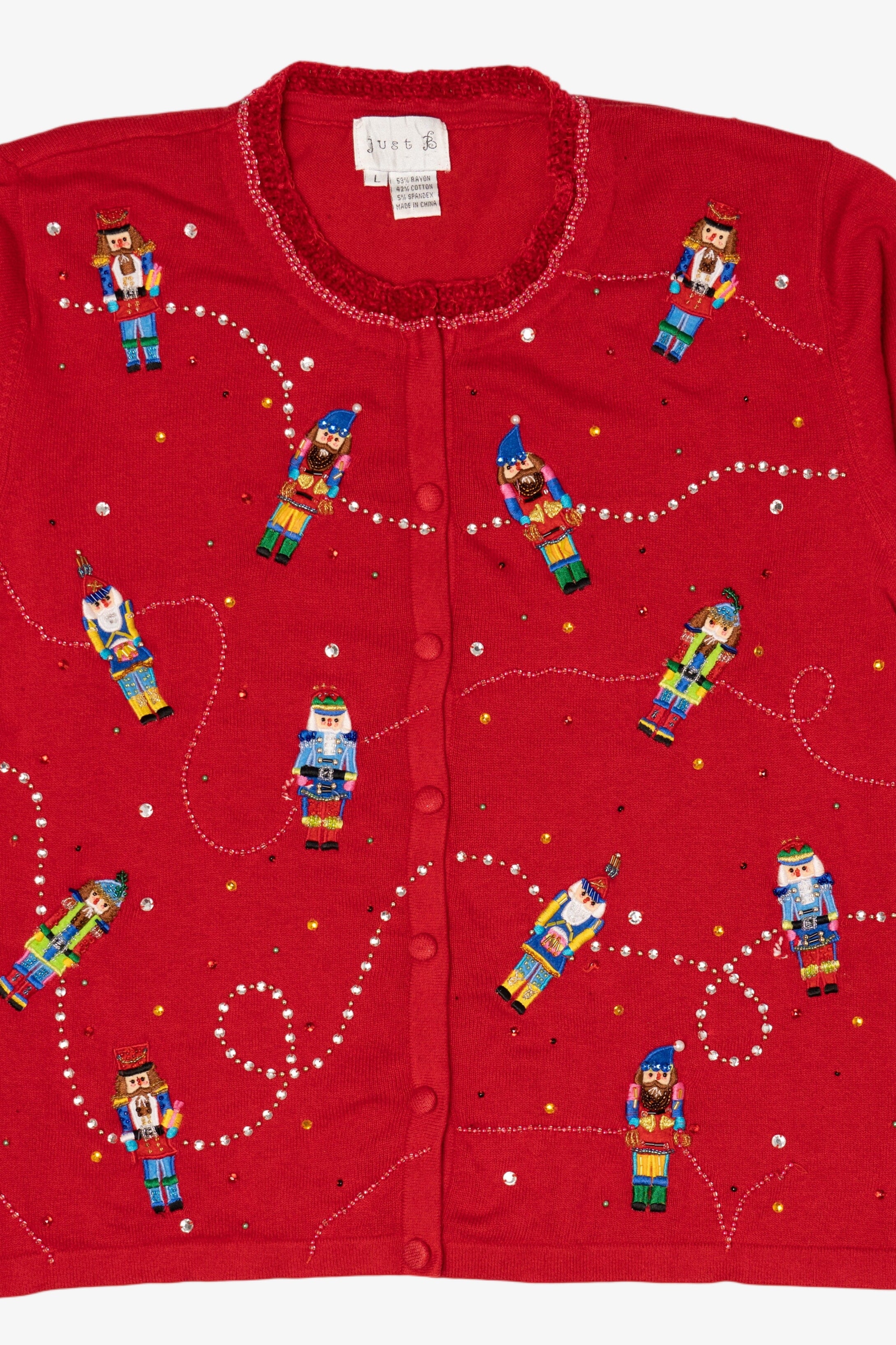 Vintage Y2k Lightweight Red Just B Nutcrackers Ugly Christmas Cardigan (2000s)