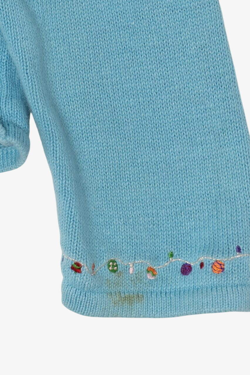 Vintage Blue Copper Key Dancing Reindeer Ugly Christmas Cardigan (2000s)