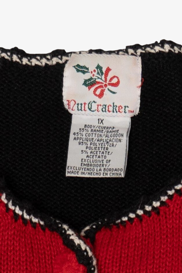 Vintage Red Nutcracker Teddy Bears Ugly Christmas Cardigan (1990s)