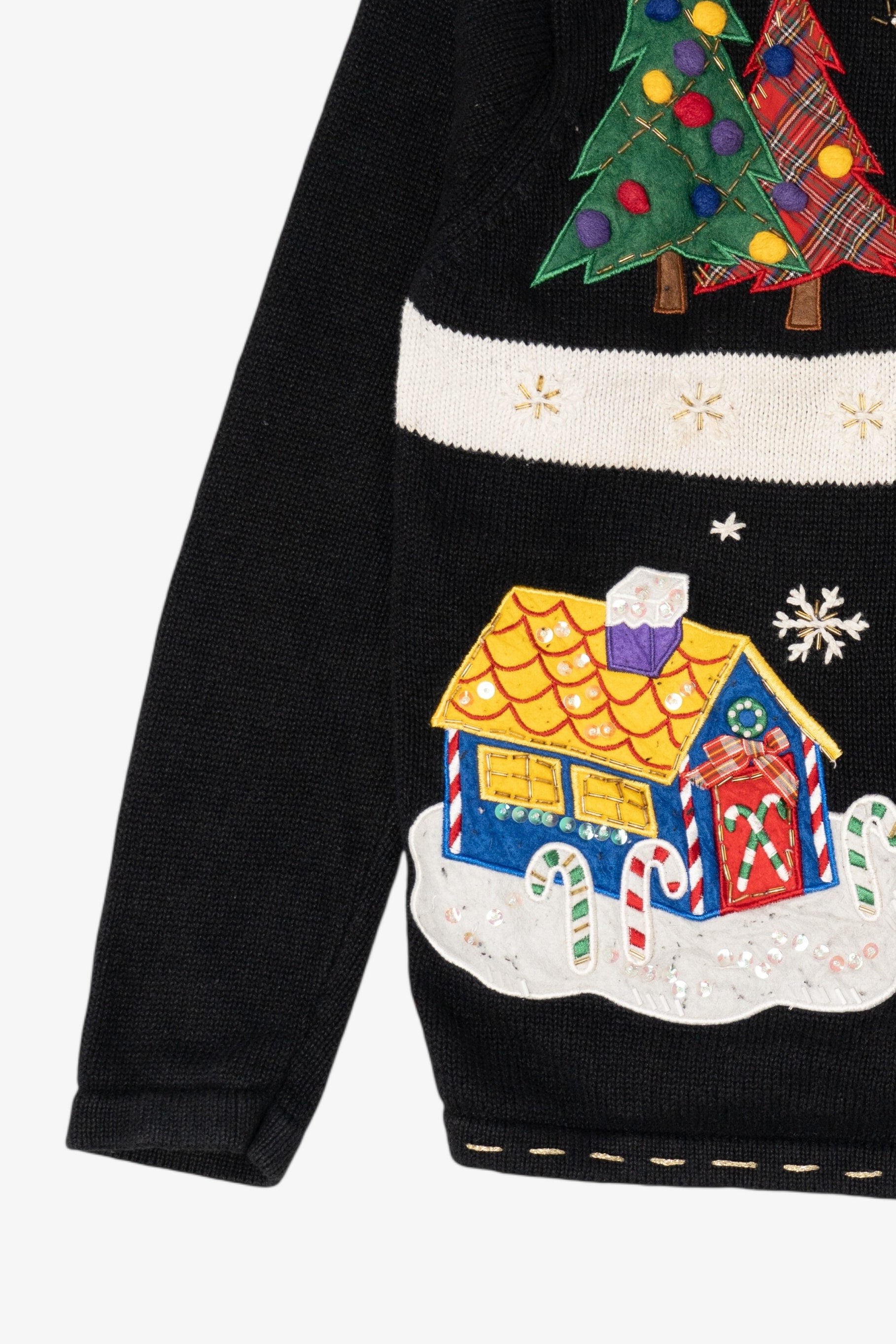 Vintage Black White Stag Snowmen Ugly Christmas Cardigan (1990s)